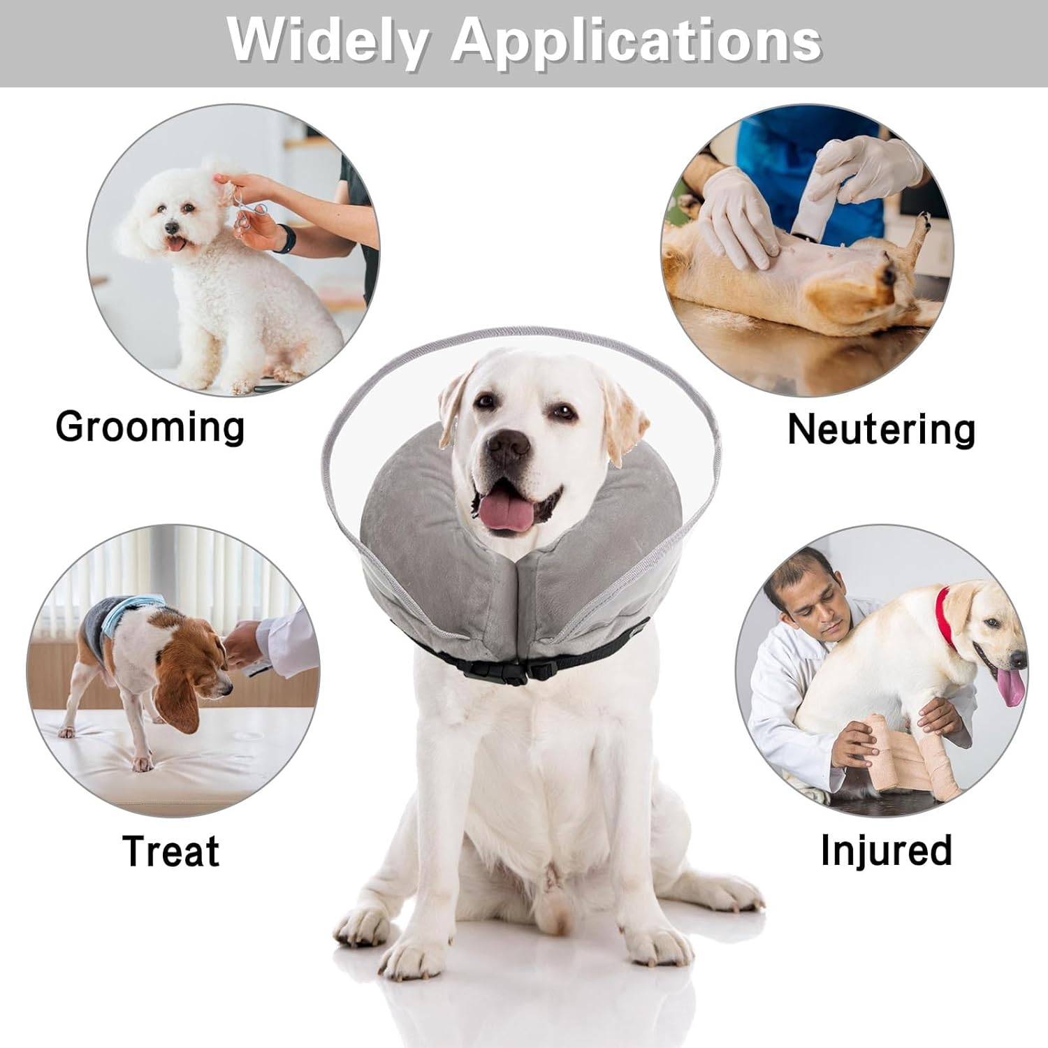 Winmany Inflatable Collar for Dogs Cats Protective Cone Recovery Neck Collar after Surgery Neutering Adjustable Pet Donut Collar with Baffle Prevent from Biting and Scratching (M, Blue) image number 6