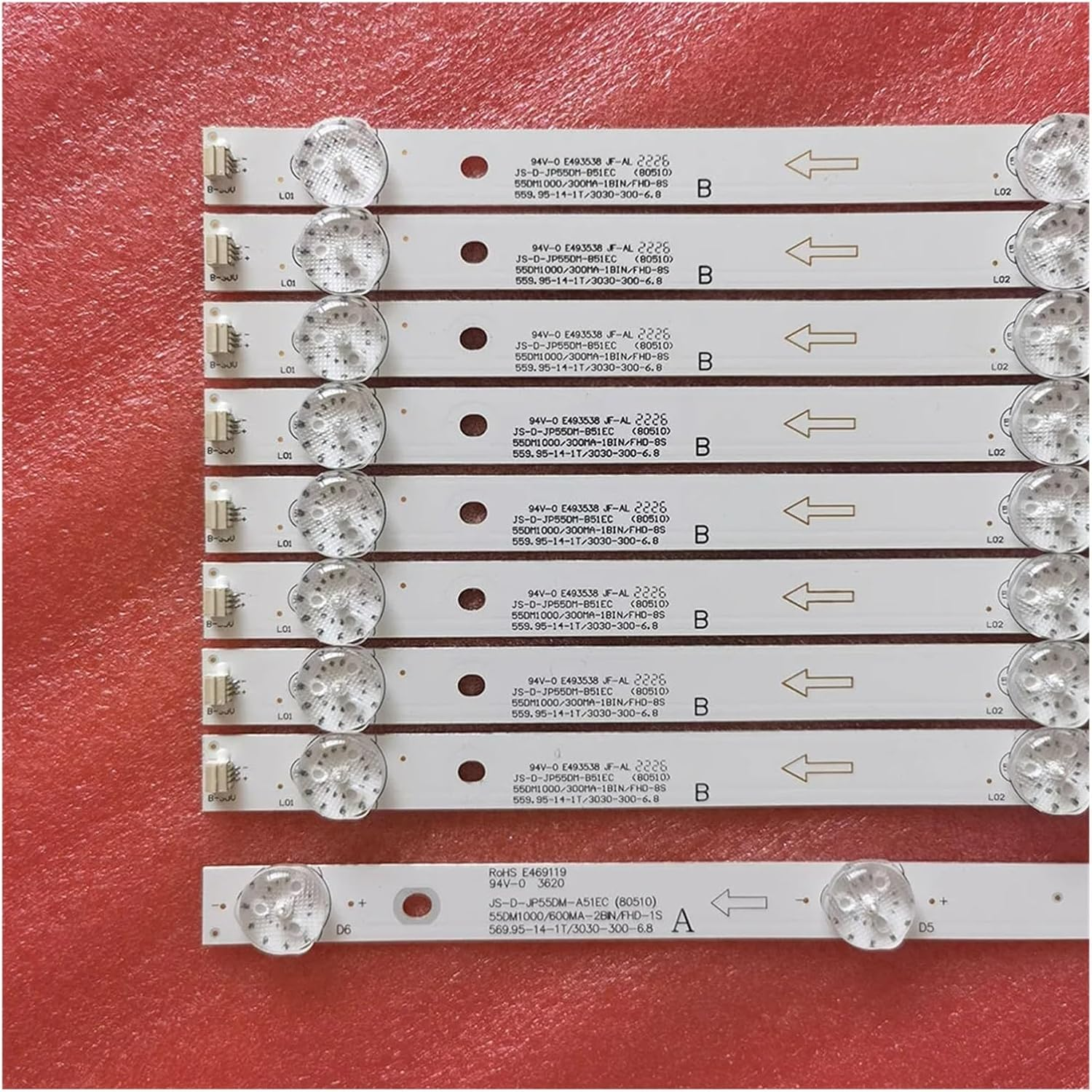 Xnasu 9 PCS LED Backlight Strip for TV UHD HIGH ONE HI5502UHD-MM D55-M30 JS-D-JP55DM-A51EC B51EC 55DM1000/300MA-1BIN FHD, Xnasu123 image number 3