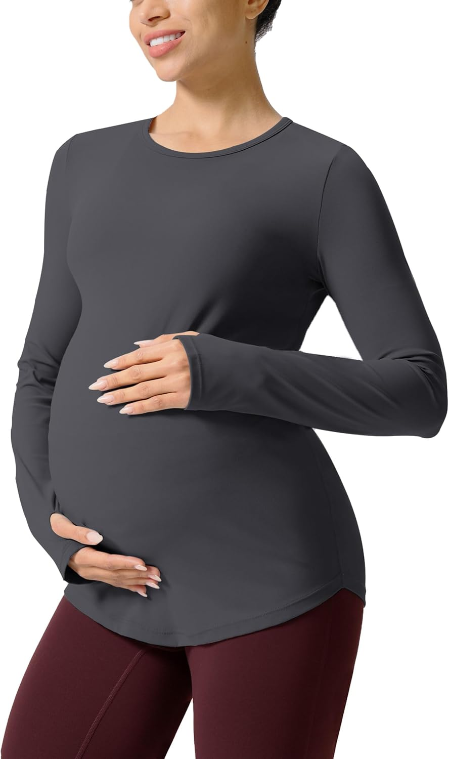 Mama Land Maternity Long Sleeve Shirts - Pregnancy Crewneck Basic Soft Tops for Workout Athletic Yoga Casual Clothes