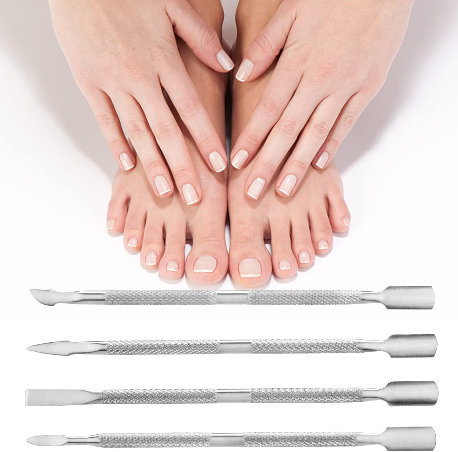 4PCS Cuticle Pusher and Cuticle Trimmer Stainless Steel Cuticle Remover Tool for Nail Exfoliation,Gel Nail Removal Cuticle Pusher Set,Cuticle Cutter for Fingernail and Toenails image number 3