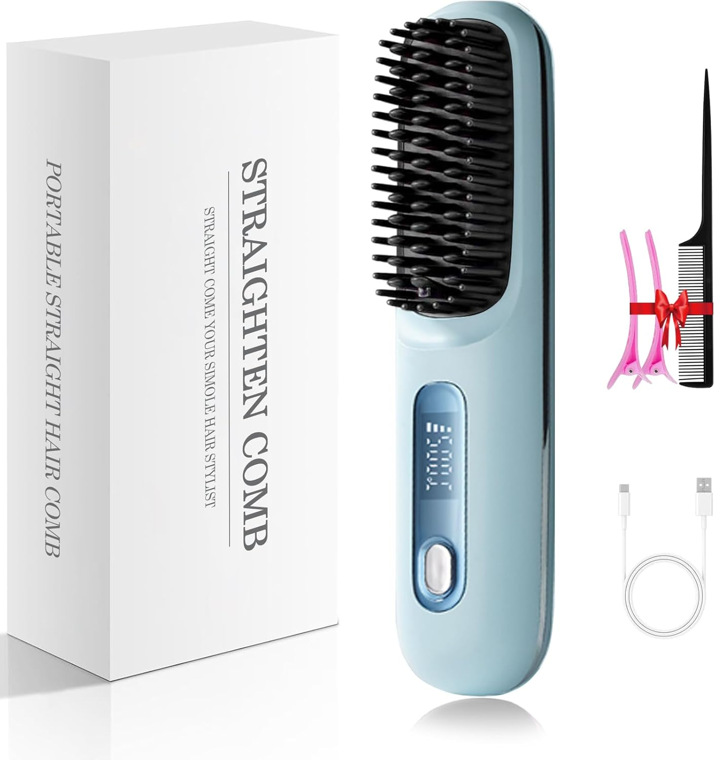 Portable Straightener Brush - Gobrush PRO, Go Brush Pro Straightener Rechargeable & Cordless Mini Hair Straightener Comb,1Pcs,Light Blue (Blue) image number 5