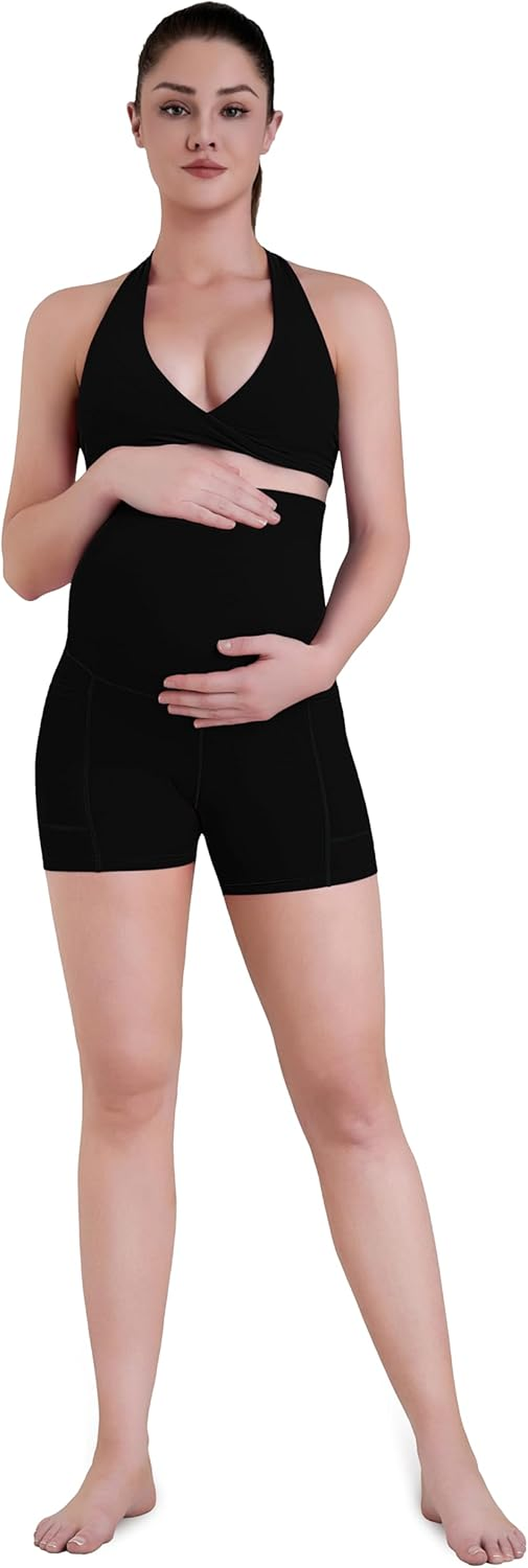 Sunzel Women'S Maternity Yoga Shorts with Pockets over the Belly Pregnancy High Waisted Comfy Stretchy Biker Workout Shorts image number 5