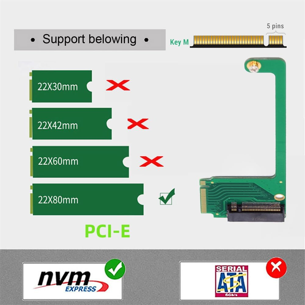 Cablecc M-Key 22X30Mm NVME to 22X80Mm Extension Angled SSD Upgrade Adapter Compatible with ROG Ally Gaming image number 1