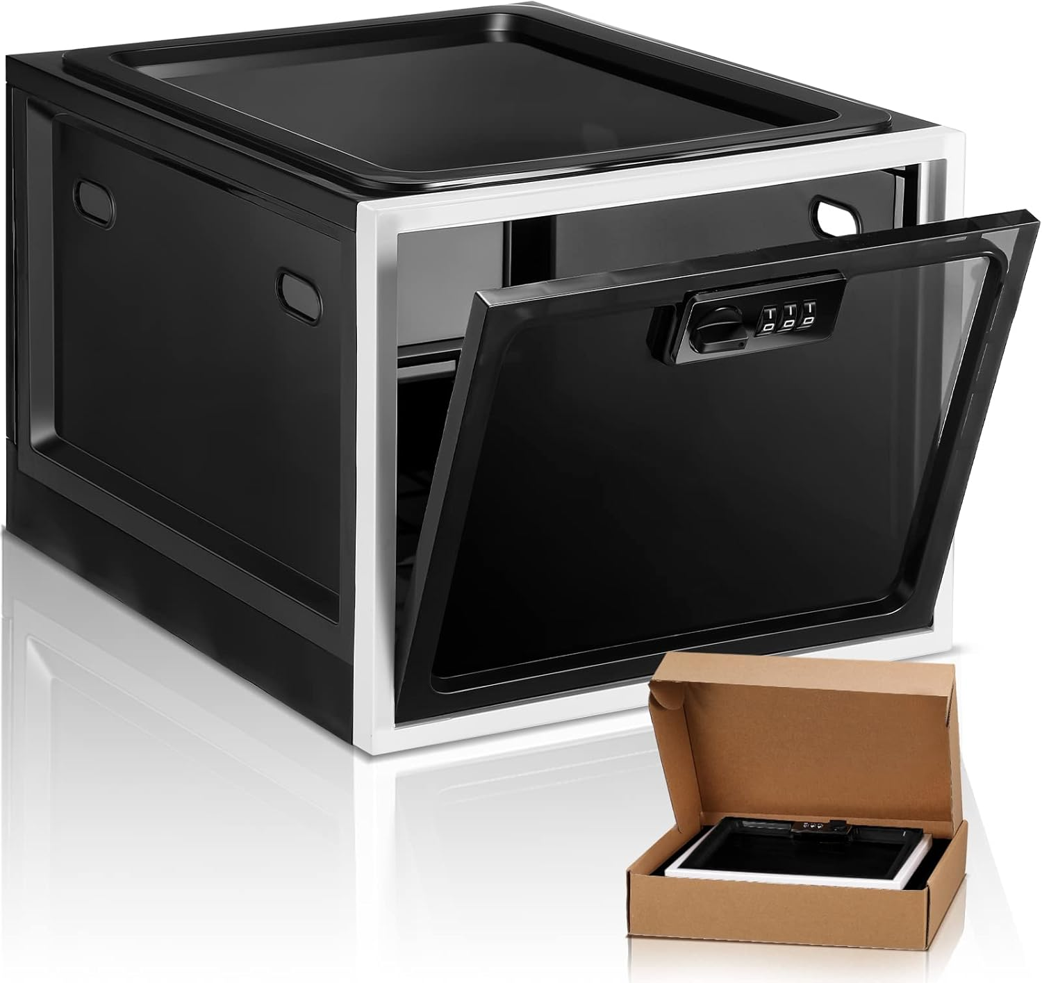 Yalikop 1 Pcs Lockable Large Medicine Storage Box for Safe Medication Refrigerator Lockable Food Storage Clear Lockable Storage Bin for Medicine, Snack Food and Home Safety (Black White) image number 3