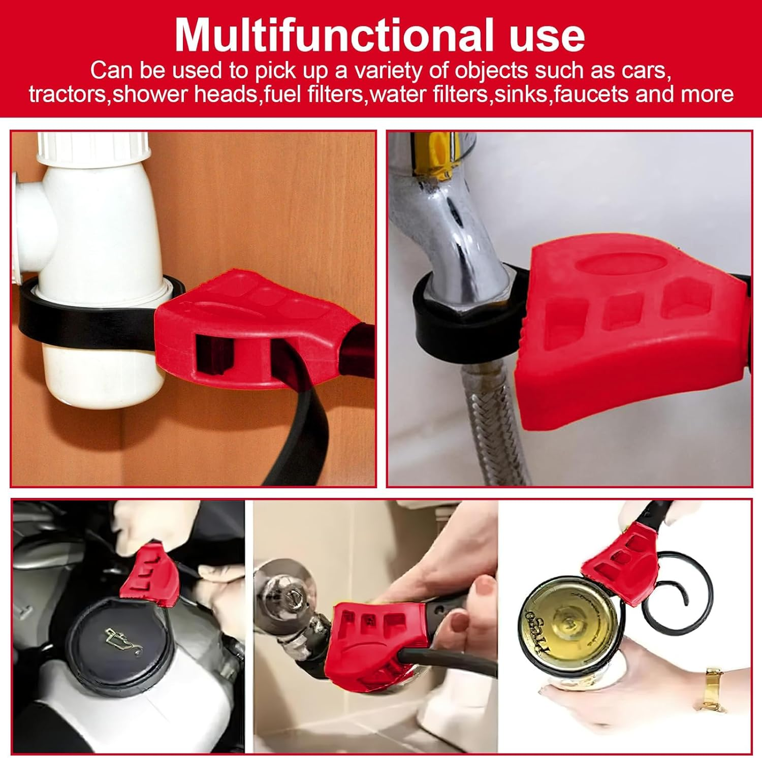 Strap Wrench Set, 2 Pcs Adjustable Rubber Strap Wrench, Oil Filter Wrench for Jar Opener, Pipe Wrench image number 6