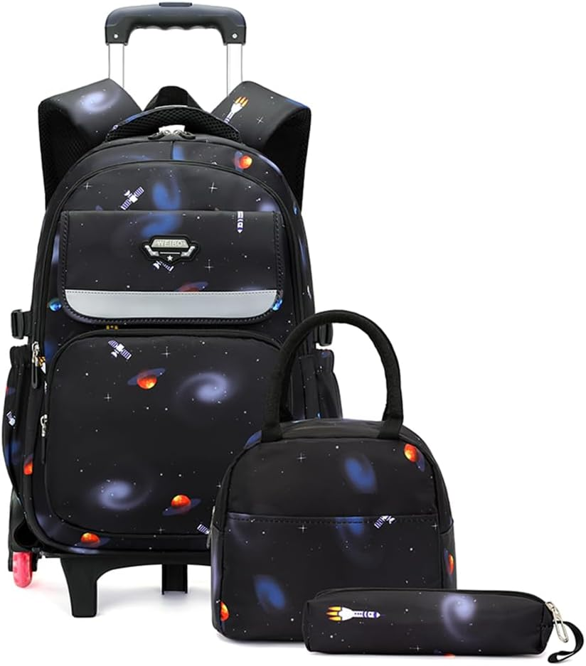 Galaxy Rolling Backpack for Boys Wheeled Backpack Kids Trolley School Bag