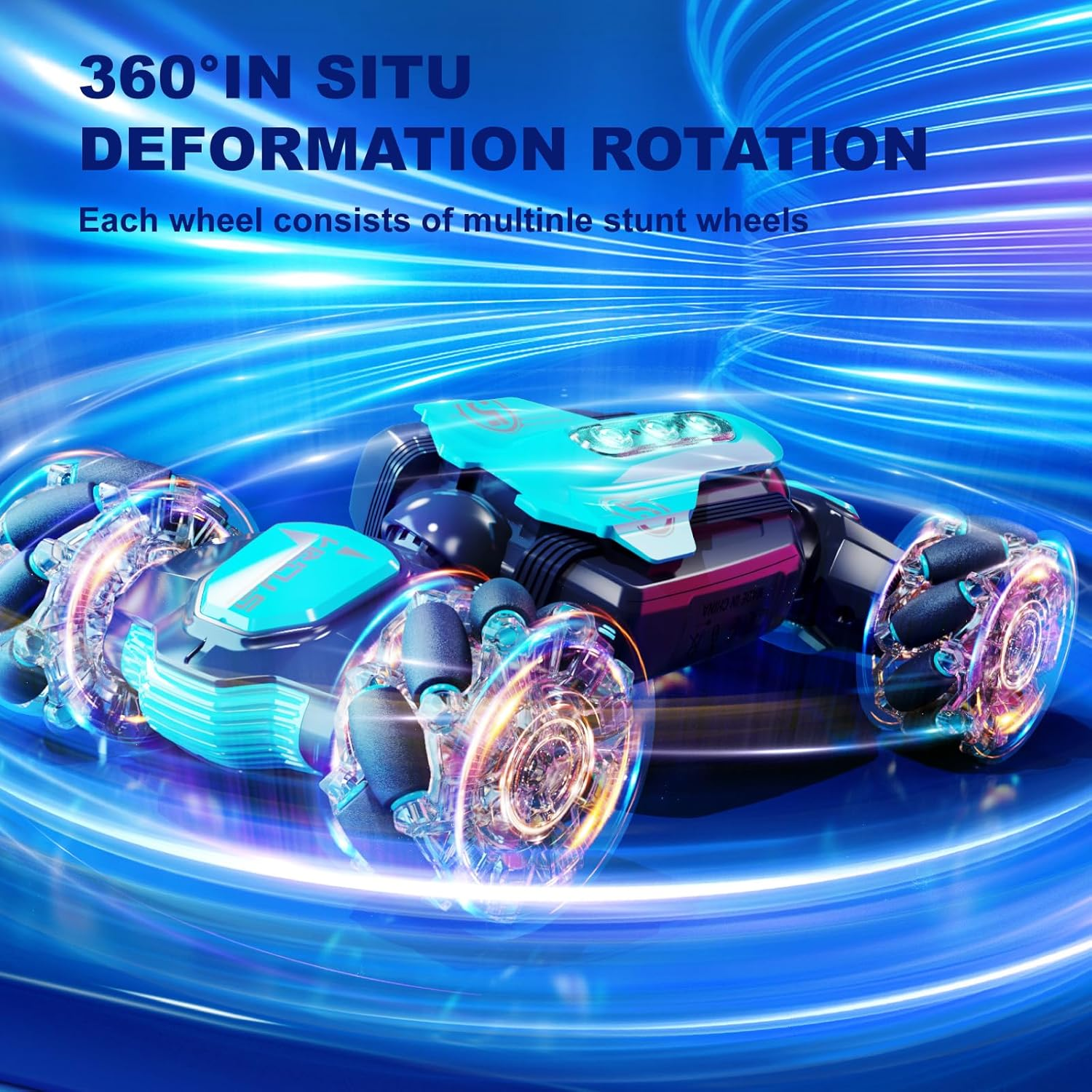 RC Stunt Car 4WD Remote Control Gesture Sensing Toy Cars, Drift Hand Controlled Double Sided Rotating off Road Vehicle 360&deg; Flips with Lights Music, for 6-12 Year Old Boys & Girls Birthday (Blue) image number 1