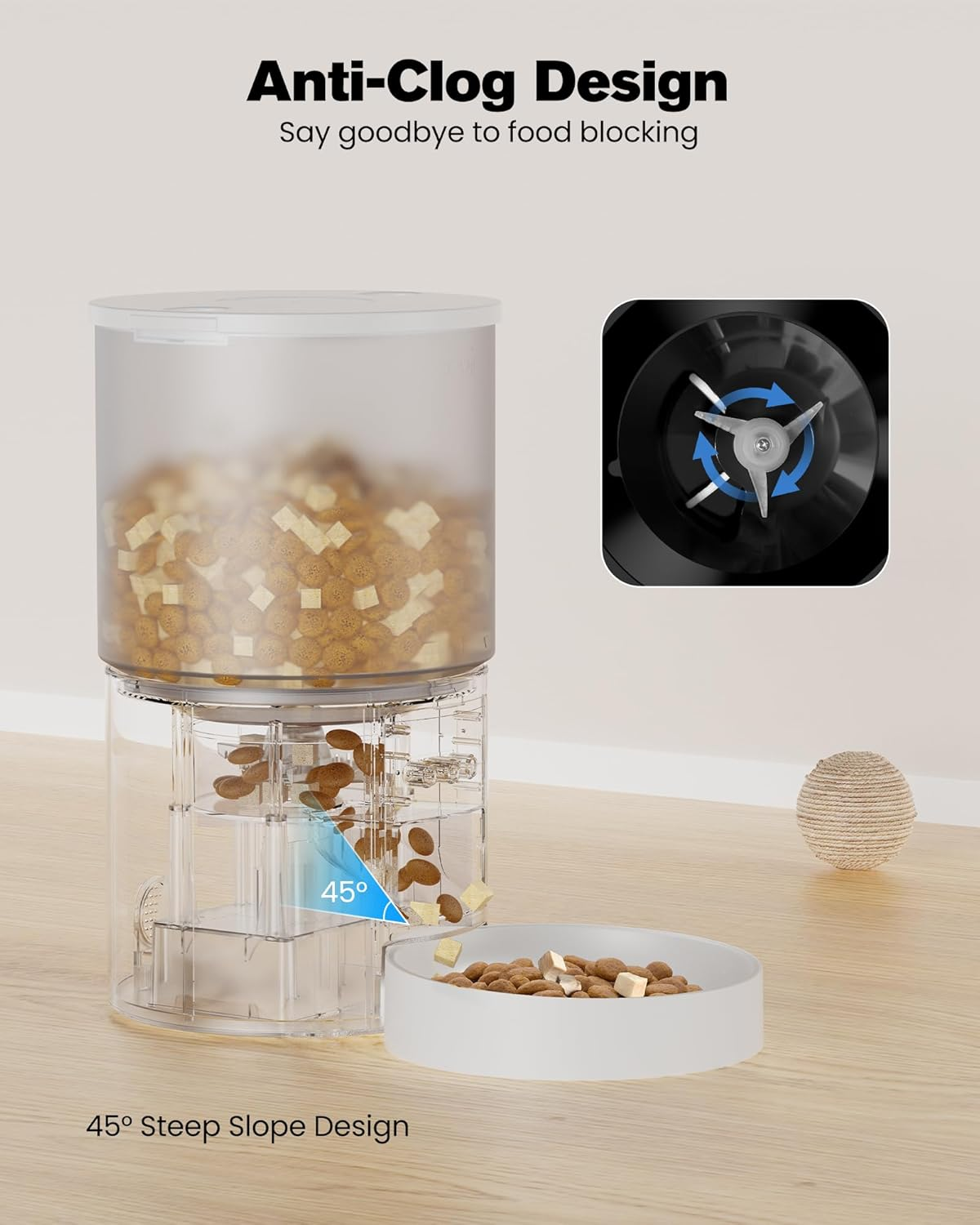 POOEKEN Automatic Cat Feeder, Wifi: 4L Capacity, Customised Schedule, App Control, Voice Interaction, White image number 4