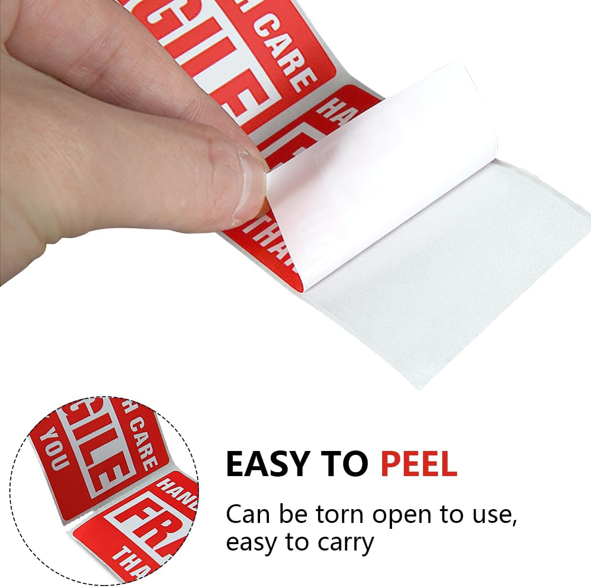 Miss Rui Fragile Sticker Handle with Care Fragile Thank You, Red Warning Shipping Label Stickers Packing Labels Permanent Adhesive (500 per Roll) image number 1