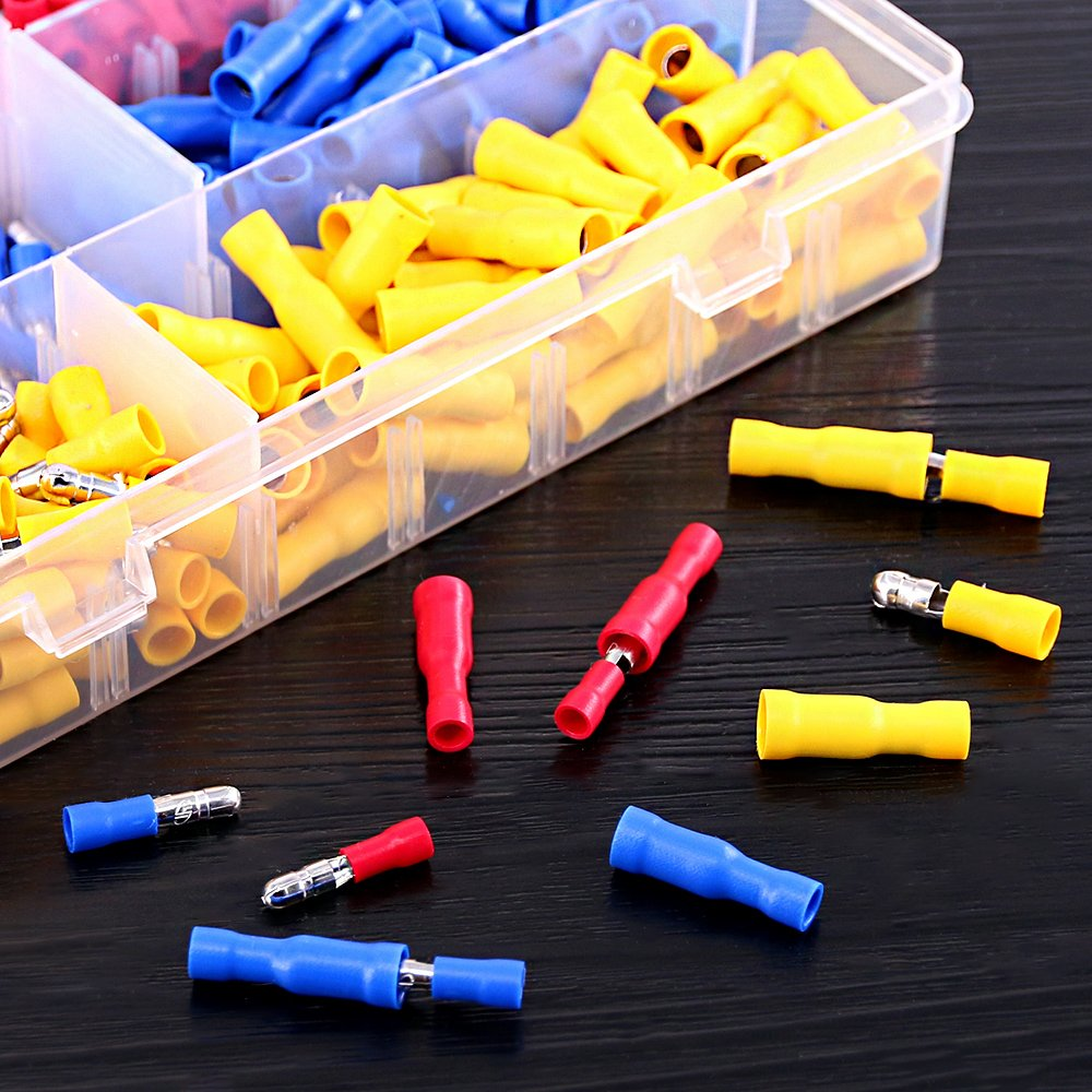 Glarks 300Pcs 22-16/16-14/12-10 Gauge Insulated Quick Splice Female/Male Bullet Crimp Terminals Connectors Assortment Kit image number 2