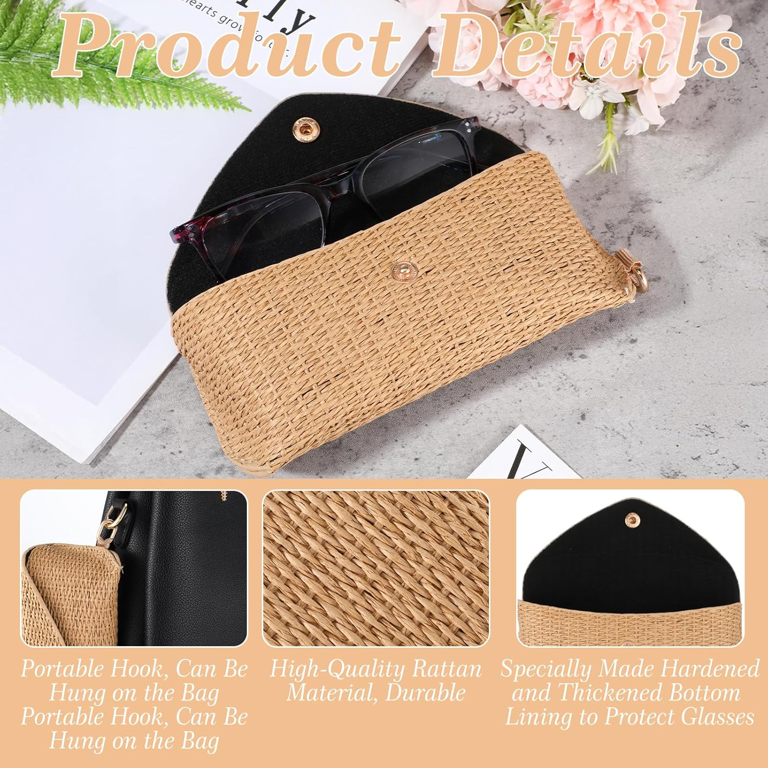 YBEATY Woven Straw Glasses Case Straw Sunglasses Case Hard Shell Glasses Eyeglass Travel Pouch Boho Rattan Protective Sunglass Pouch Organizer Storage Holder for Women Fashion Accessories Vacation image number 2