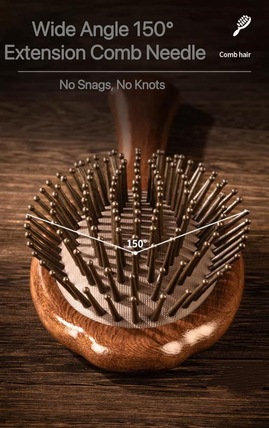 Paddle Hair Brush, Wooden Hair Brush, Hair Brush Set with Air Cushion, Spa Comb, Reduces Frizz, Massages Scalp, Comb for Women and Men, for Straight Curly Wavy Curly Wet and Dry Hair, Thick or Fine Hair (Elliptical) image number 3