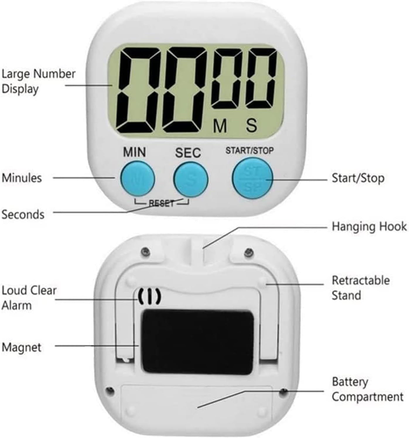 2 Pack Digital Timers,Kitchen Timer Magnetic,Visual Timer for Tasks,Suitable for Home Cooking,Office Work and Study image number 3