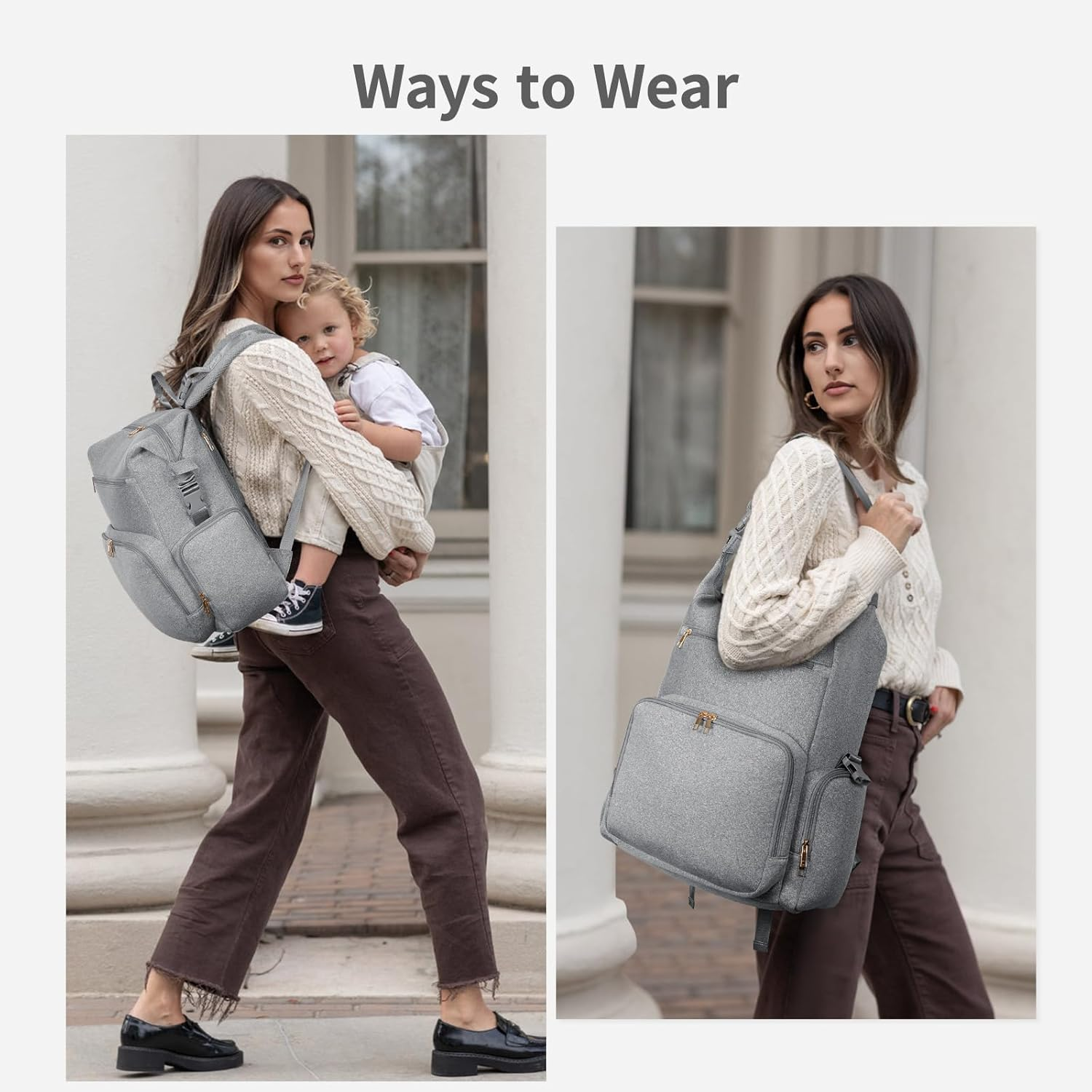 CEI-CEI Neoprene Diaper Bag Backpack with Changing Pad, Large Newborn Baby Maternity Bags Travel Tote with Insulated Pockets image number 1