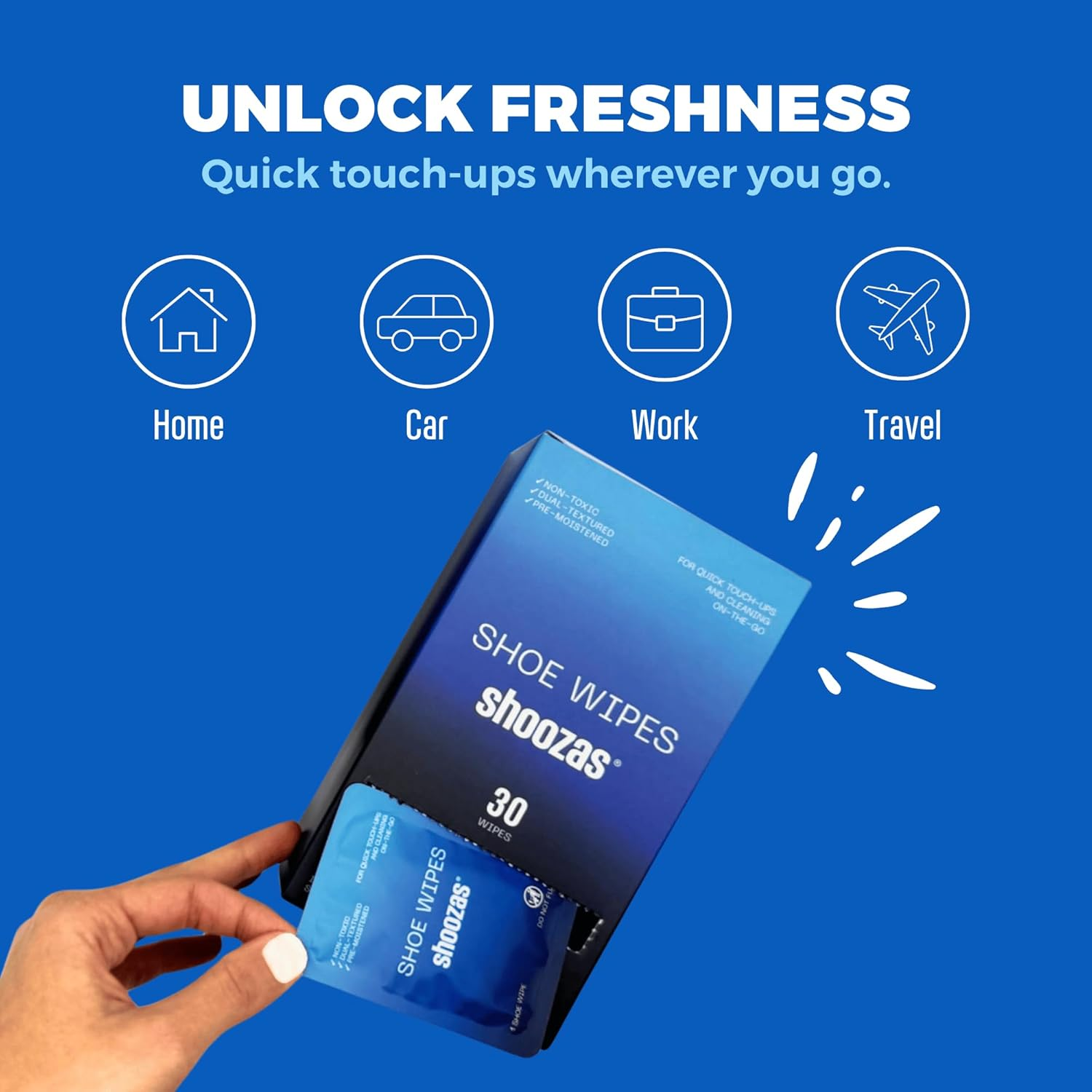 Shoe Cleaning Wipes &ndash; Box of 30 Individually Wrapped Wipes, Ideal for Leather, Plastic, Rubber, Soles & More, Removes Dirt & Stains, On-The-Go Cleaning image number 5