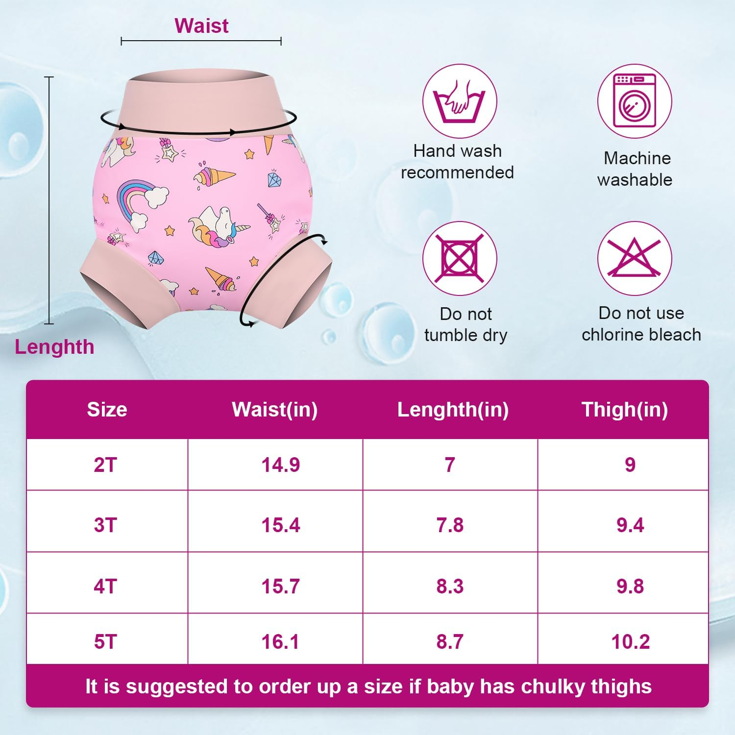 Moomoo Baby Reusable Swim Diapers 3 Pcs Waterproof Swimming Diapers for Baby Swim Lesson image number 4