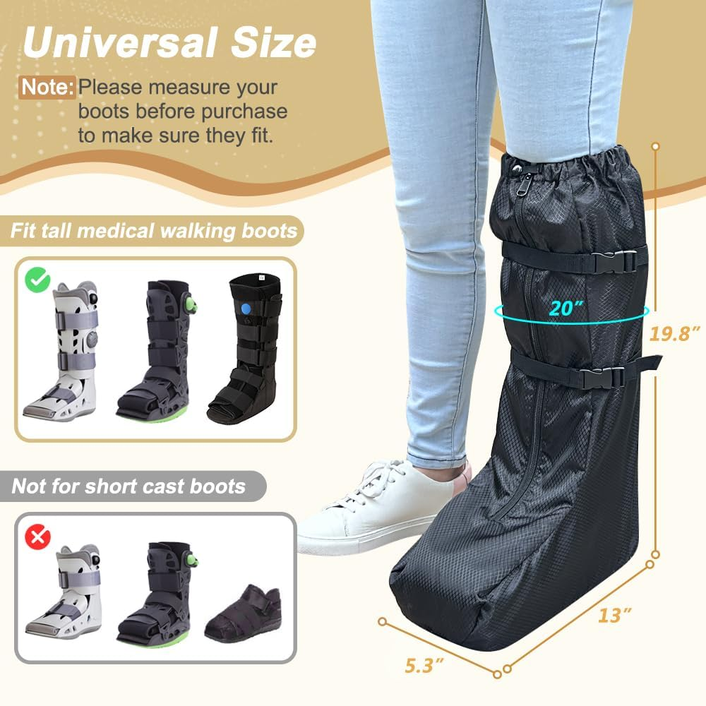 Walking Boot Cover Tall Medical Cast Fracture Boot Foot Cast Cover Orthopedic Brace Air Walker Boot Covers for Women Men Outdoor Rain Winter Snow Boot Protector Foot Support with Sole (Black) image number 4