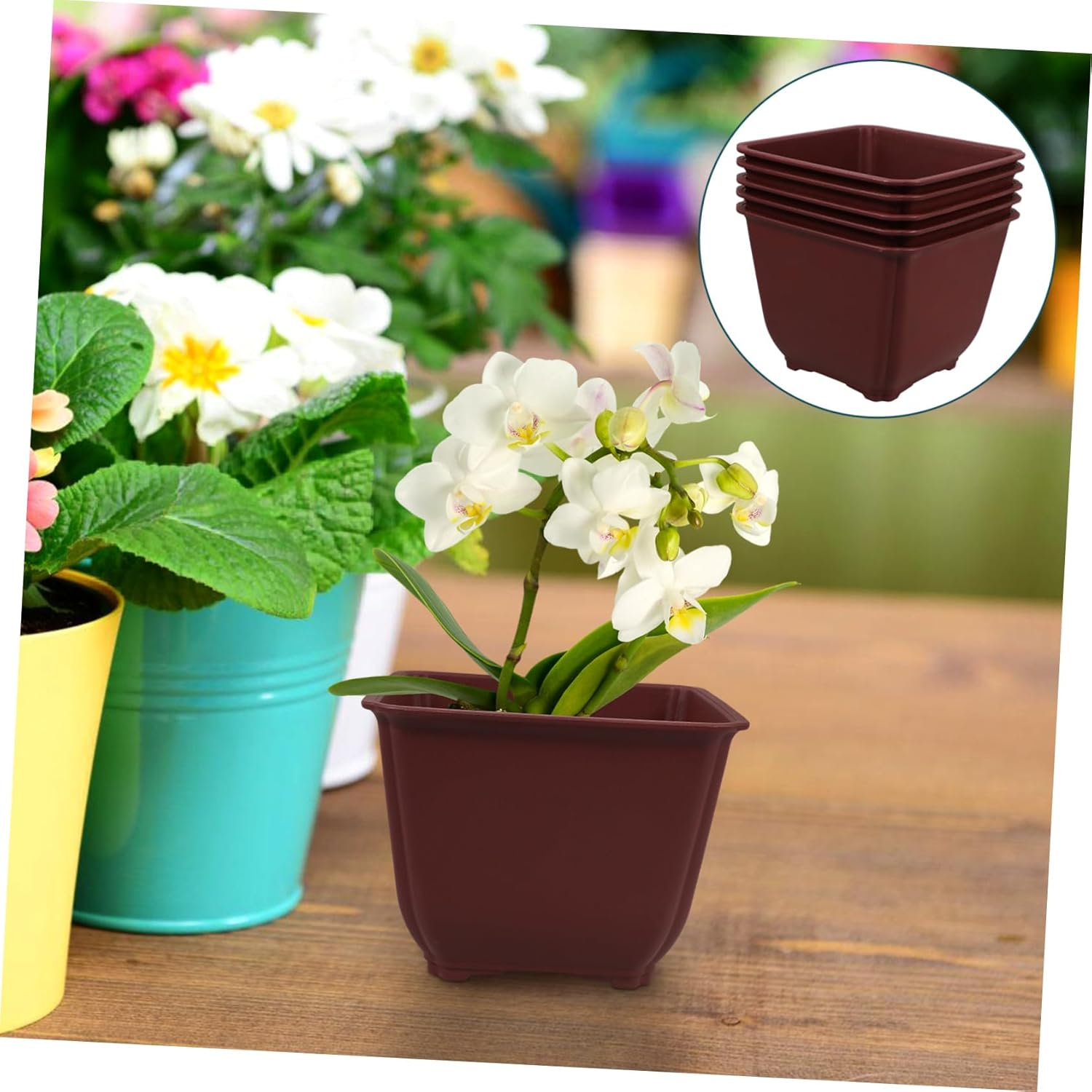 BUTIFULSIC 5Pcs Square Flower Pots Drainage for and Plants for Indoor and Outdoor Gardening