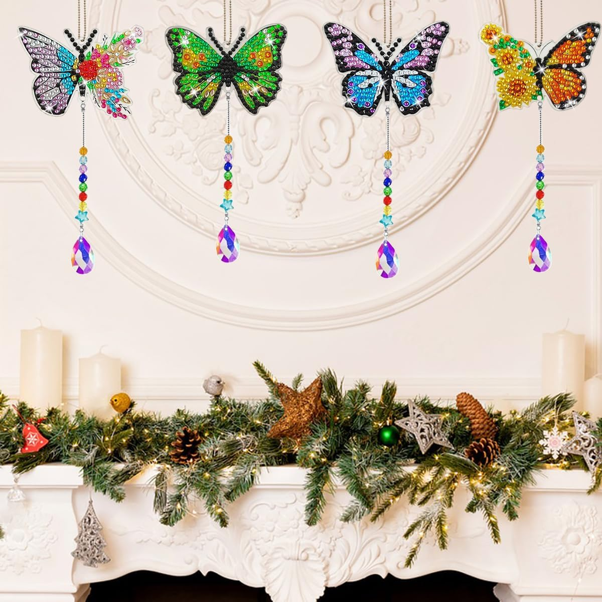10 Set Butterfly Diamond Art Painting Wind Chimes, Finegood 5D Diamond Art Crystal Suncatcher Kits Double Sided Hanging Sun Catchers for Windows Garden Home Decor image number 1