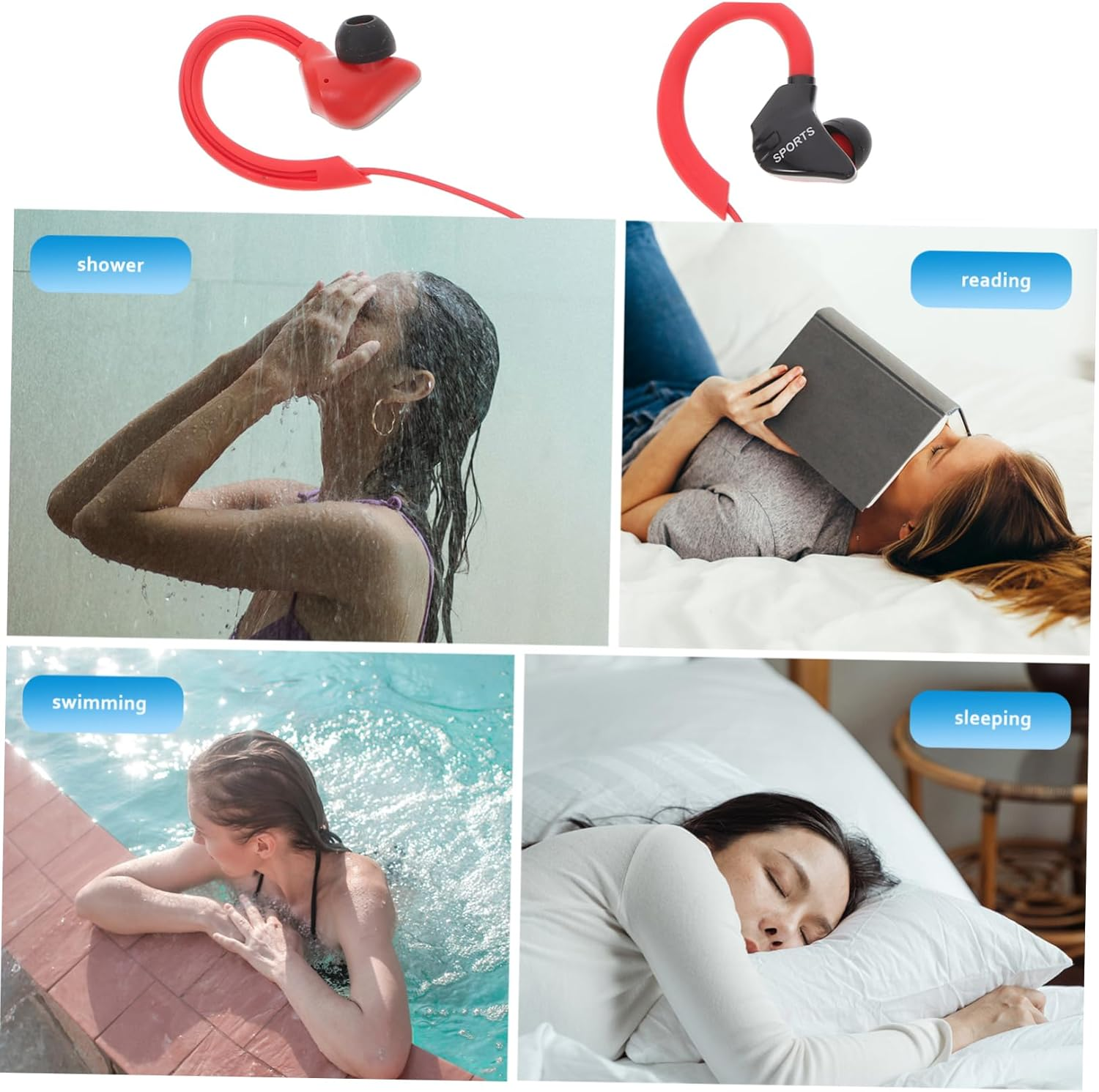 SHINEOFI Wired Ear Hook Earphones In-Line Control, Red Sweat-Proof Earphones for Running and Sports, Low Bass Wired Earbuds Compatible Cell Phones for Active Lifestyles image number 4