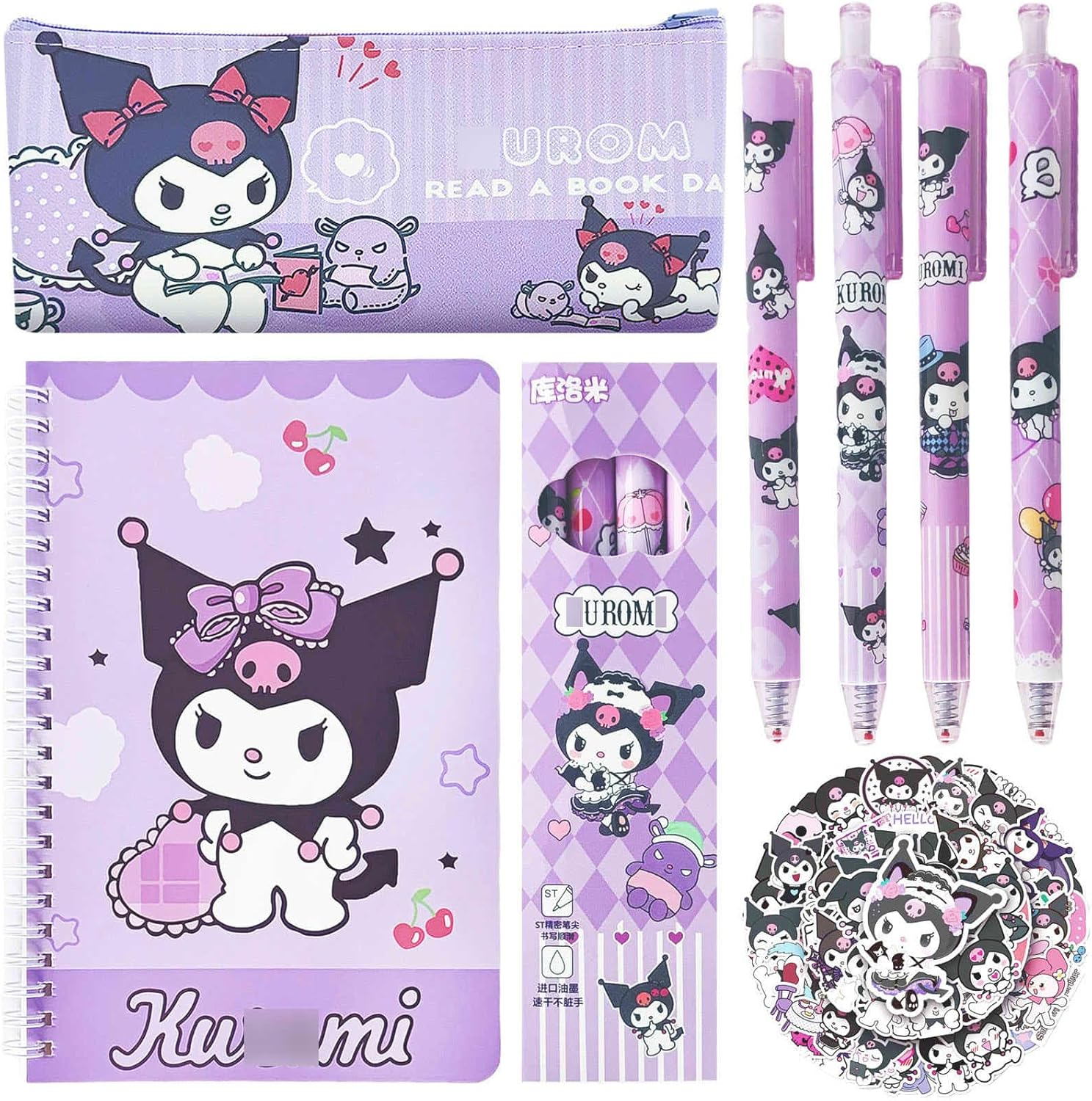 Cute Kuromi School Supplies Set - Gel Pens, Journal Notebook, 50 Stickers, Pencil Cse, Kawaii Stationery Set, Back to School Gift, Purple Kuromi image number 4