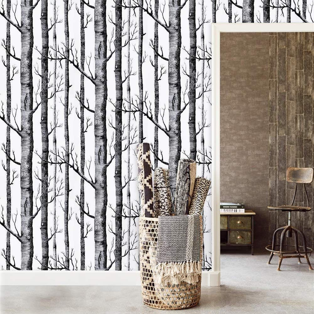 JLHOUSE 1084-3 Vinyl Wood Grain White & Black Peel & Stick Wallpaper Self-Adhesive Removable Home Renovation Decor Bedroom Dining Room Bookshelf Kitchen Wallpaper 45Cm X 300Cm image number 6