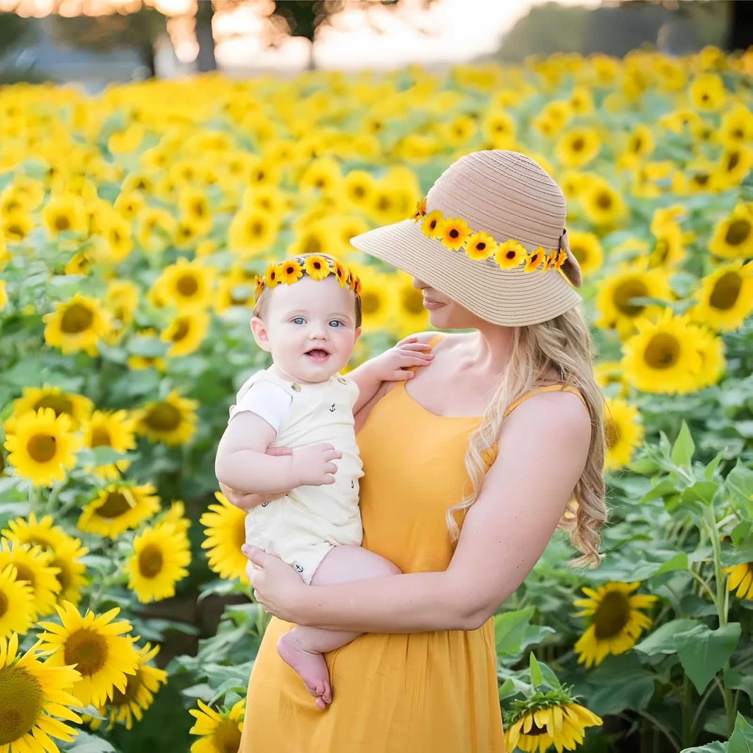 Ypkia Pack of 2 Sunflower Headbands + 2 Pieces Daisy Headbands Women'S Adjustable Bohemian Flowers Headdress for Carnival Party Costume Accessories image number 3