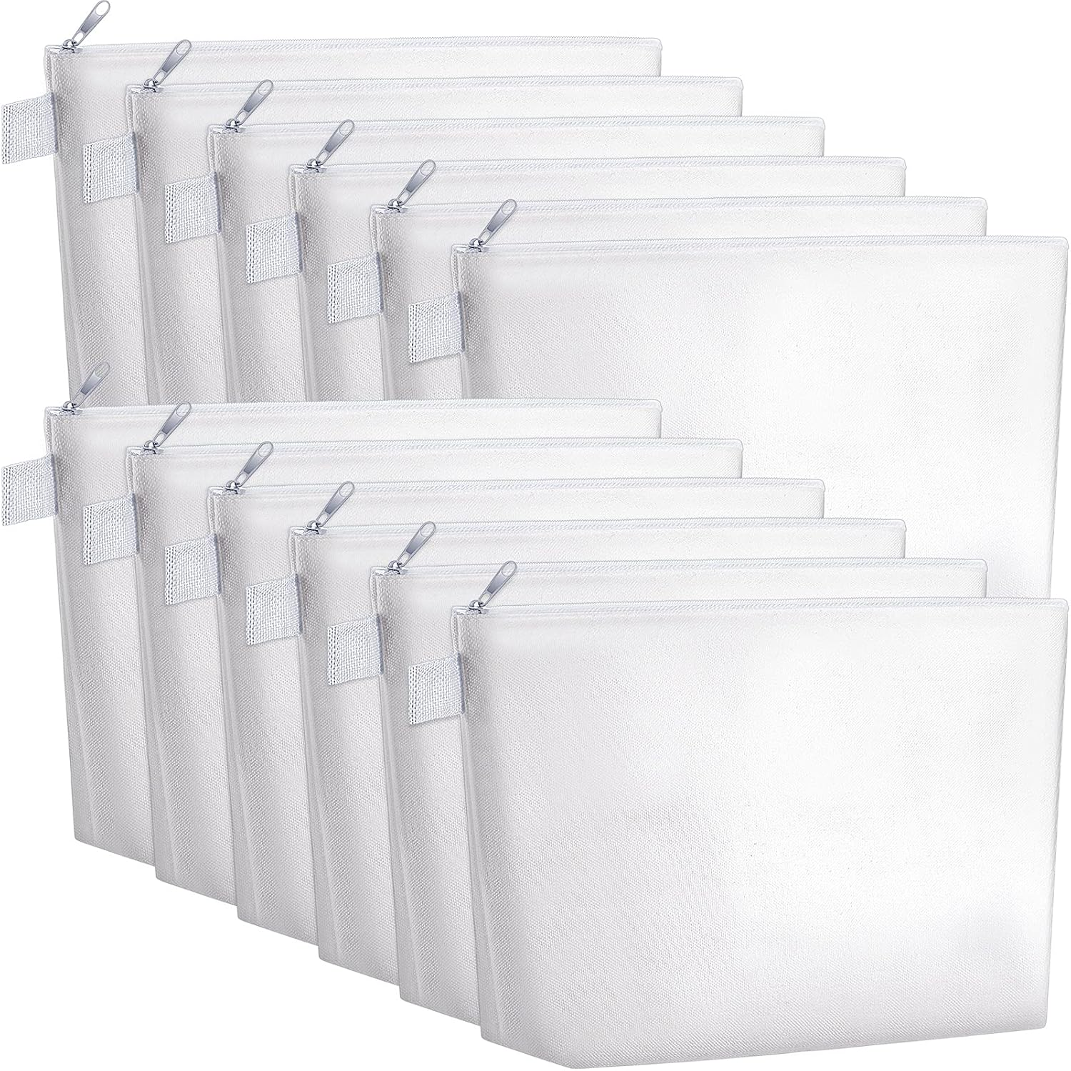 Weewooday 12 Pieces Blank Canvas Makeup Bags with Bottom Handle Bulk Sublimation Zipper Pouch Canvas Cosmetic Bags for Valentines Women Student DIY Craft Travel Toiletry Pencil, White, Practical