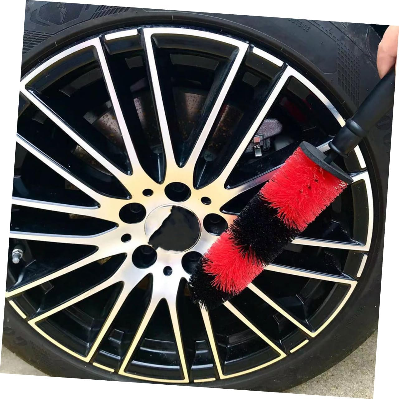 GRIRIW 3-Pcs Wheel Cleaning Brush Set with Red Elastic Bristles and Extended Rim Wire Design for Car Tire and Rim Care, Sturdy Tire Cleaning Brushes for Automotive Detailing and Wheel Maintenance image number 6