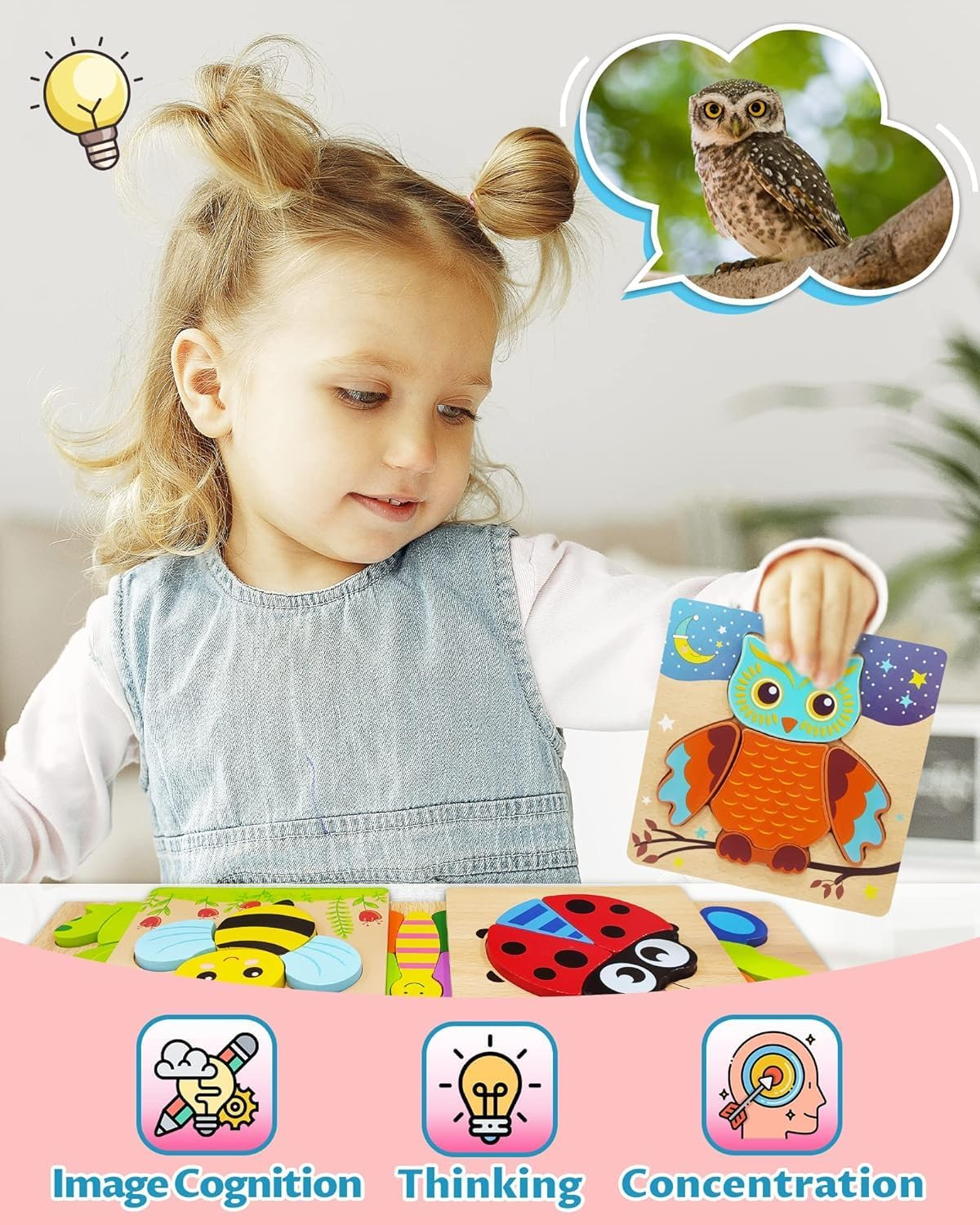 Wooden Puzzles Toddler Toys Gifts for 1 2 3 Year Old Boys Girls, Animal Jigsaw Puzzles Montessori Toys, Learning Educational Christmas Birthday Gifts for Girls Boys Ages 1-3 image number 1