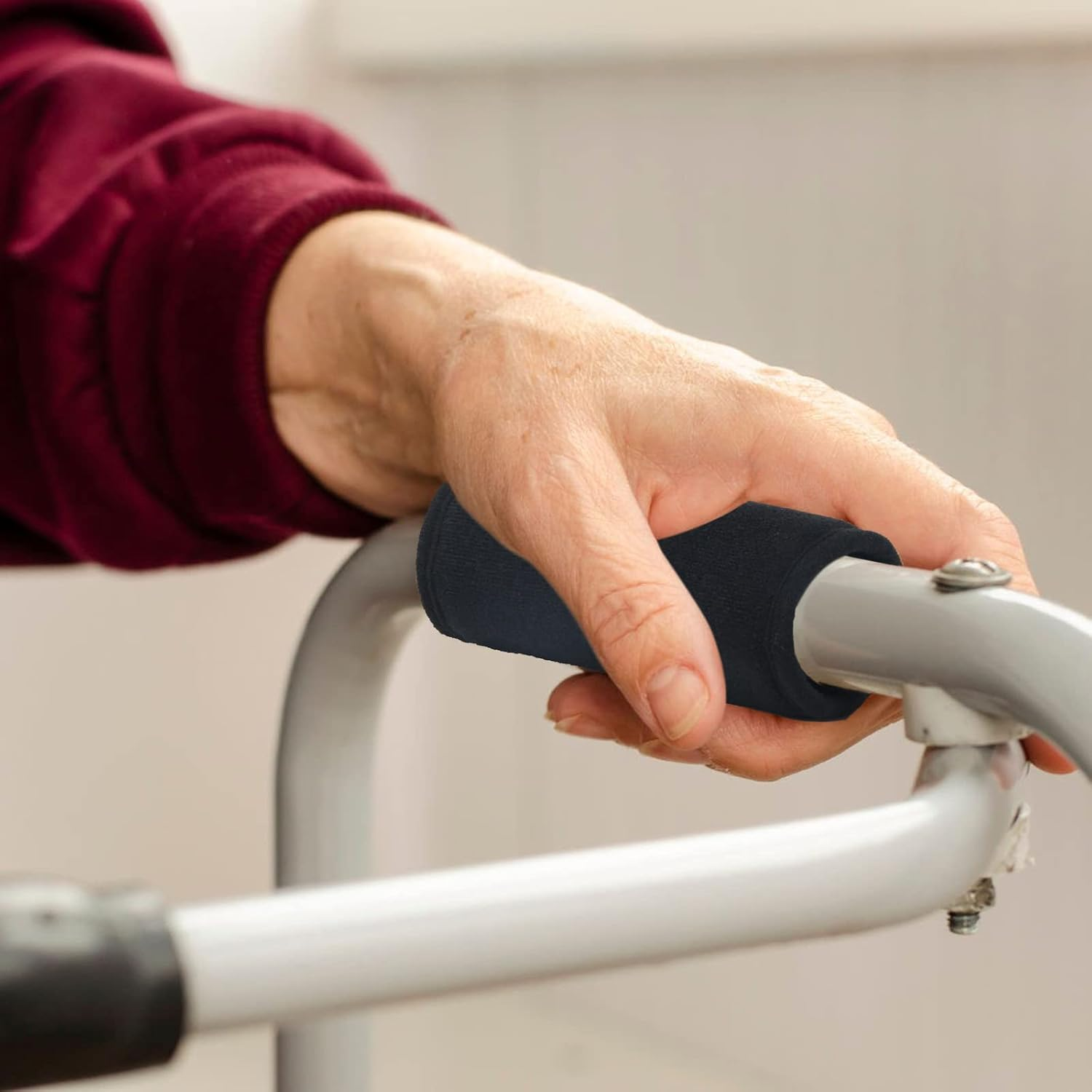 2 Pack Walker Hand Grips Cover, Coldairsoap Walker Cushion Hand Grips for Rolling Wheelchair, Elderly Grippers, Rollator Handle(Purple)