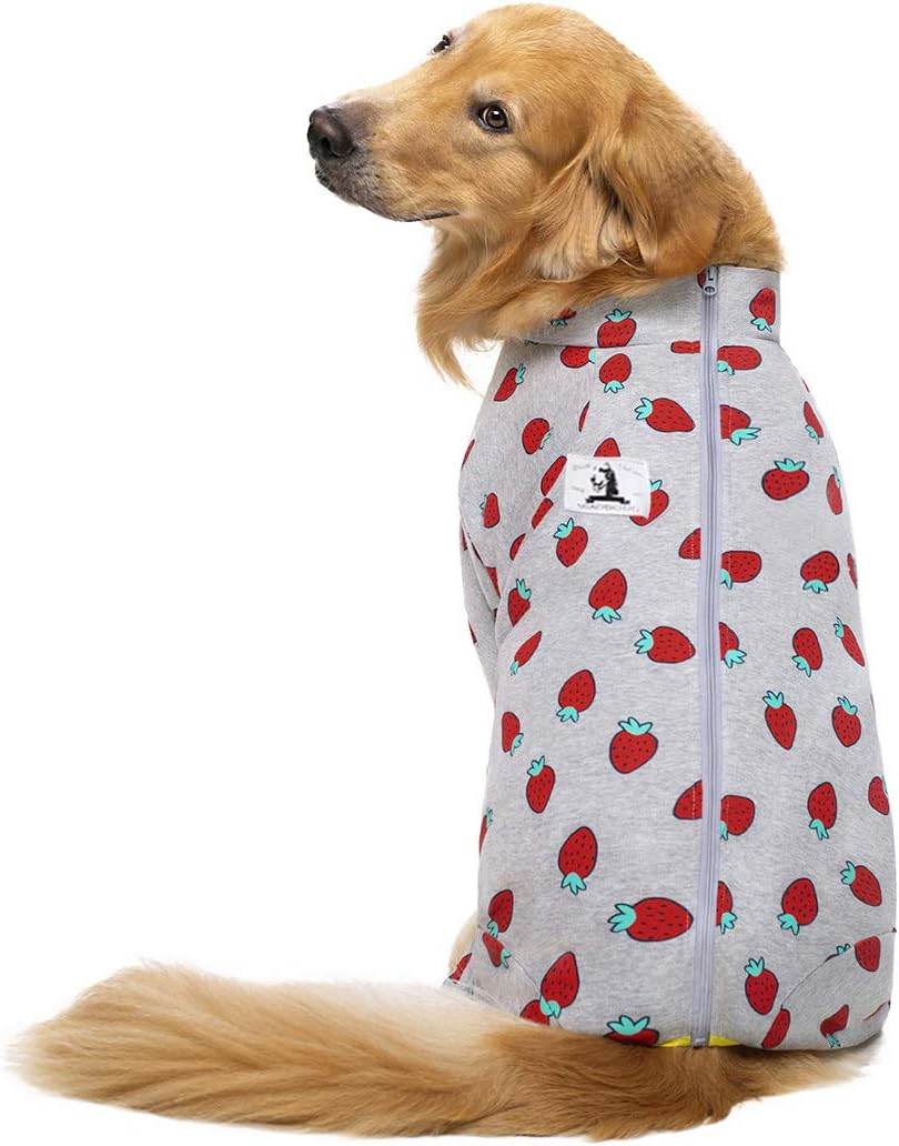 Miaododo Cotton Large Dog Pajamas Strawberry Printing,Full Belly Coverage Dog PJS for Medium Large Dogs after Surgery,Big Dog Clothes Holiday (32(Chest 32.28'',Back Length 21.65''), Pink Strawberry) image number 7