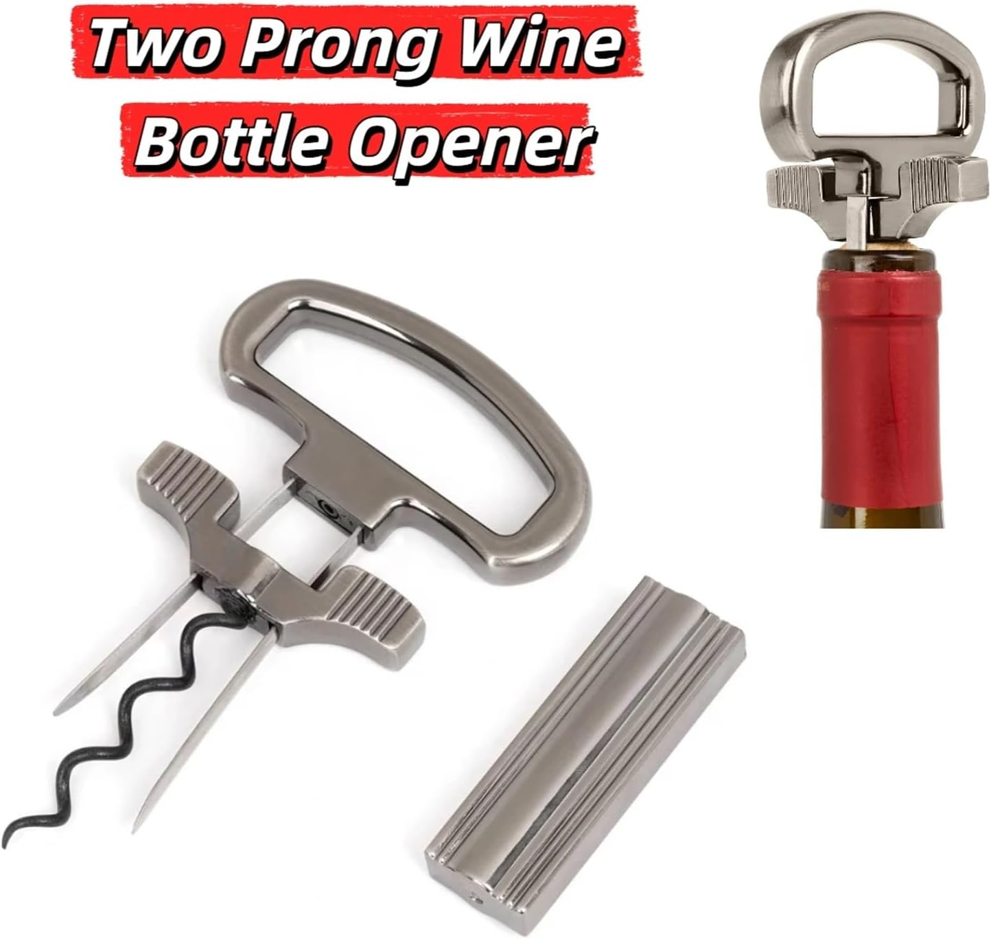 Wine Opener for Vintage Bottles 2-Prong Cork Puller Extractor Tool Portable Bottle for Bar Sommelier Waiters Home(Gun Black) - Gun Black image number 3