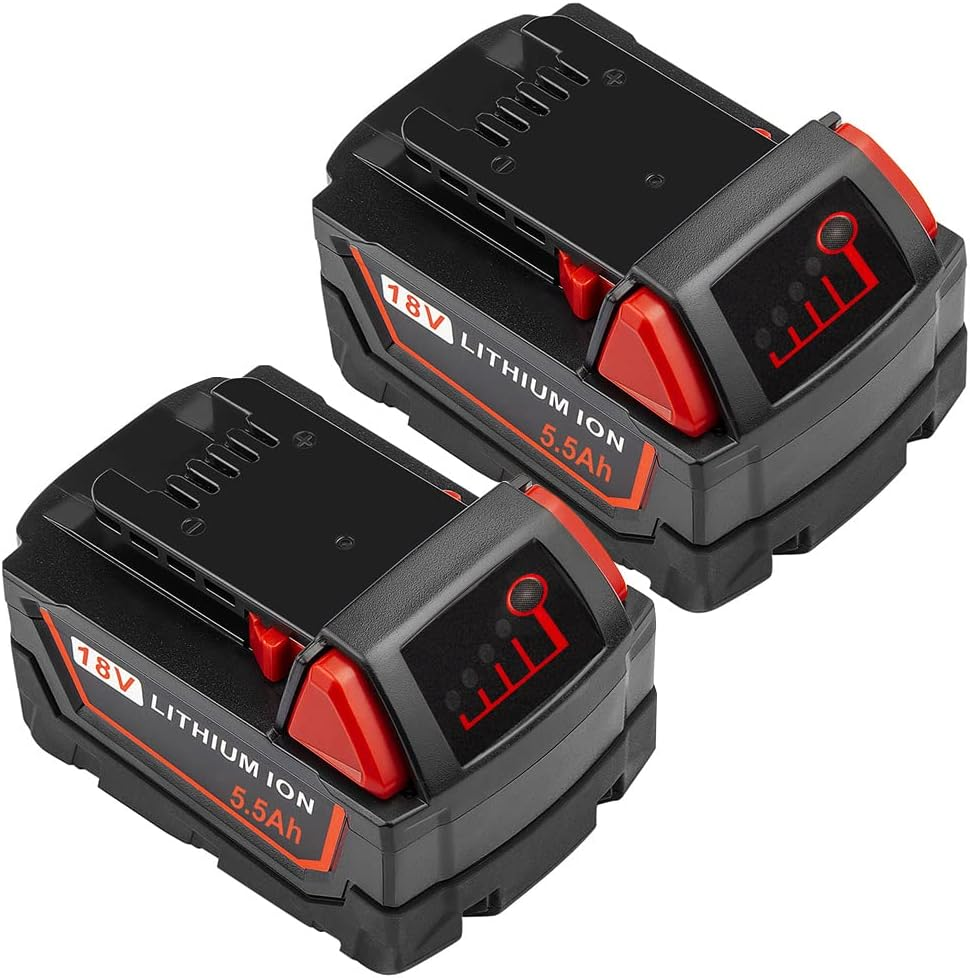 2 Pack 18V 5.5Ah for M18 Replacement Battery Compatible with Milwaukee Lithium Battery Power Tools 48-11-1820 48-11-1840 48-11-1850 48-11-1828 48-11-1815 Cordless Tool Batteries with LED Indicator image number 4