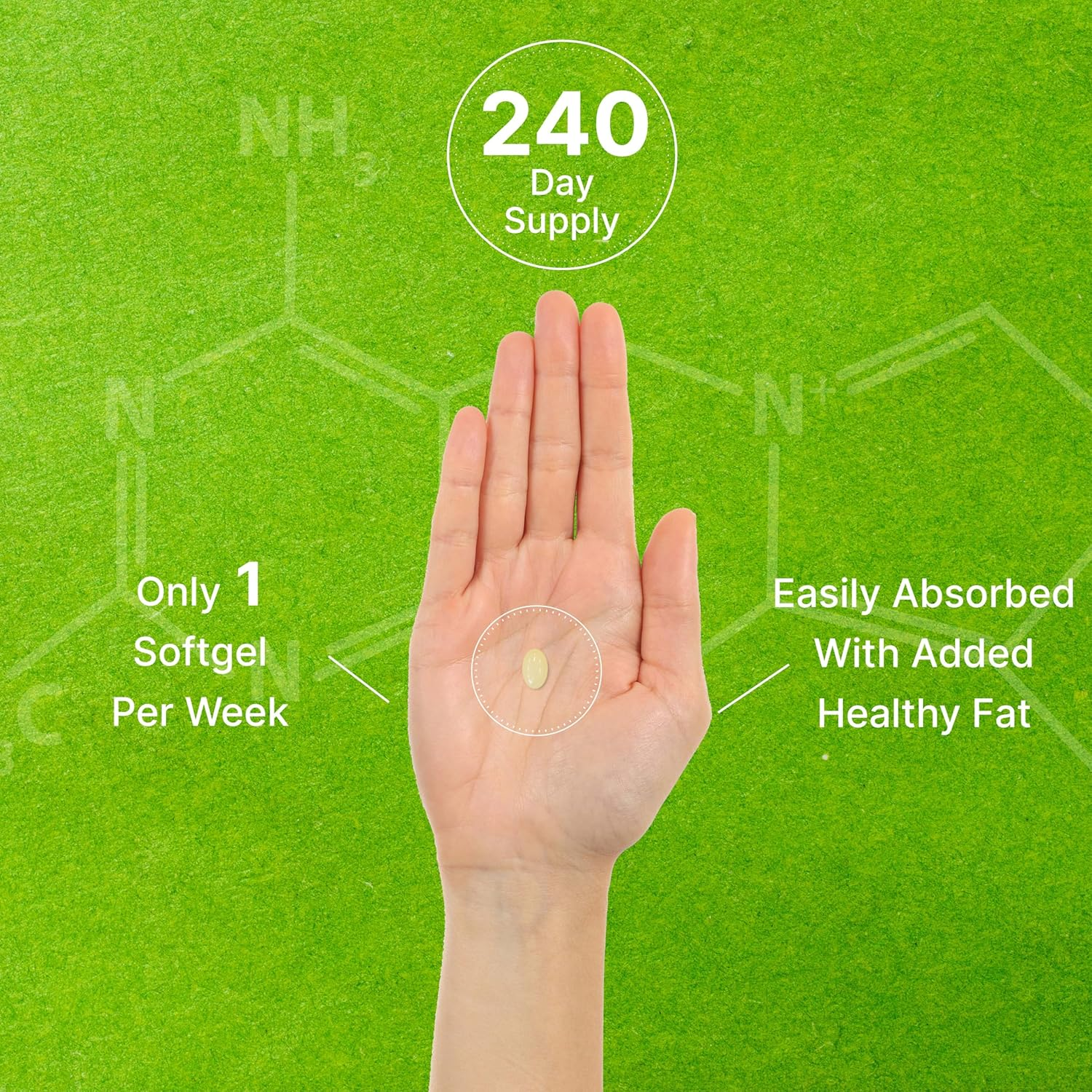 DEAL SUPPLEMENT Vitamin D3 50,000 IU + K2 MK7 200 Mcg,240 Softgels | Virgin Coconut Oil, Max Strength Vitamin D & K, Promotes Heart, Bone, & Teeth Health &ndash; One Softgel Weekly, Easy to Swallow image number 2