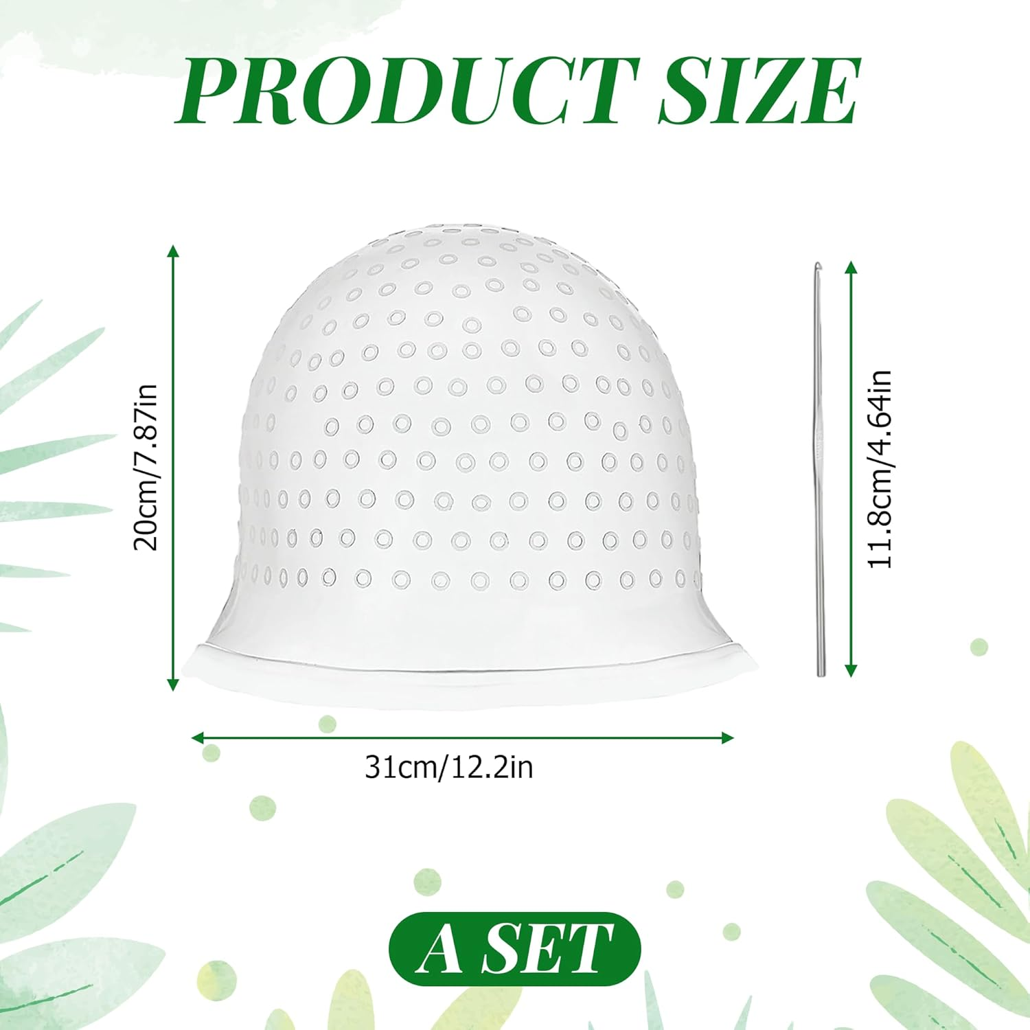 1 Piece Highlight Cap with Highlight Needle Silicone Highlight Hood Set Silicone Strands Hood with Holes Reusable Highlight Set for Professional Salon and Home Hair Dyeing (White) image number 1