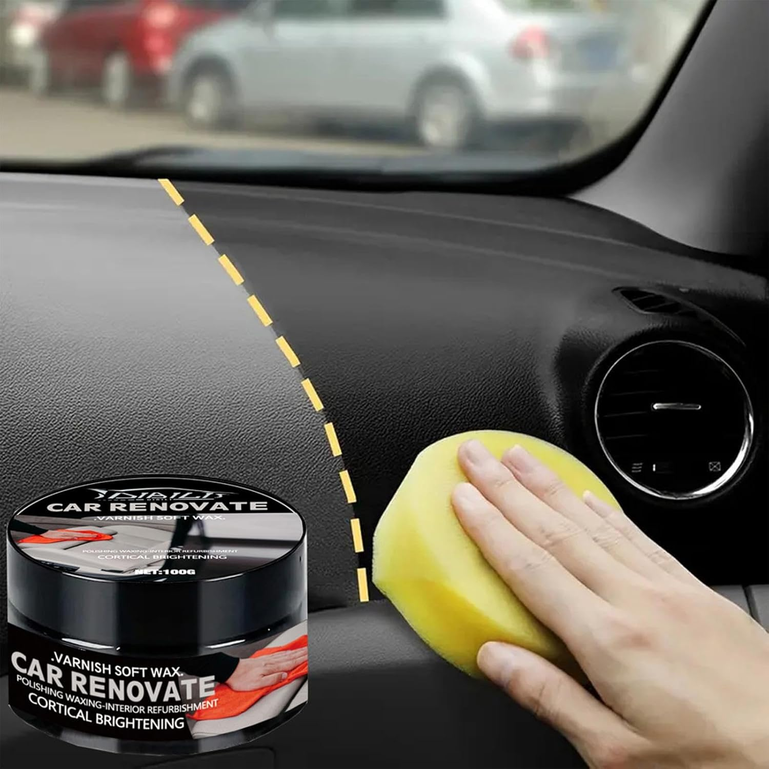 Qkbuza Car Interior Polish Kit | Multipurpose Dashboard Polish Wax - Mild Coating Product, Portable Polishing Wax with Sponge for Car Seat image number 5