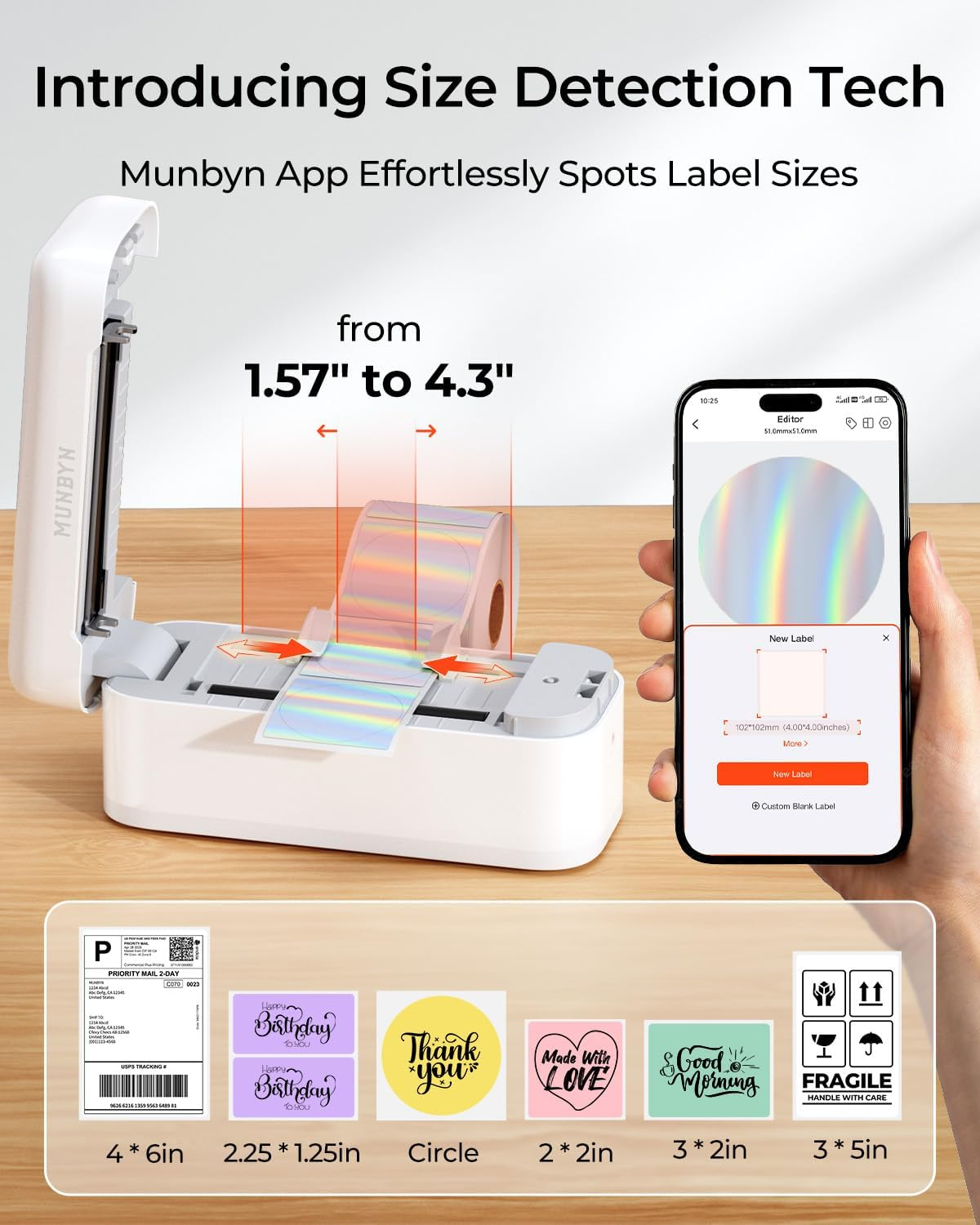 MUNBYN Bluetooth Shipping Label Printer, 4X6 Thermal Label Printer for Small Business, Compatible with Iphone, Android, Windows, Macos, Etsy, Shopify, Royal Mail, DHL, DPD, Evri, 402B, White image number 3
