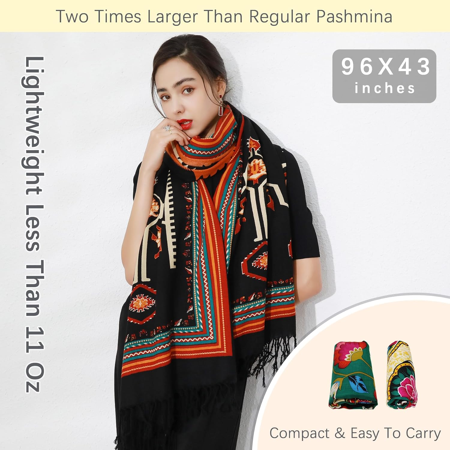 DANA XU Women'S 100% Merino Wool Extra Large Pashmina Shawl and Wraps Blanket Travel Scarf Cashmere Fall Winter Floral image number 1