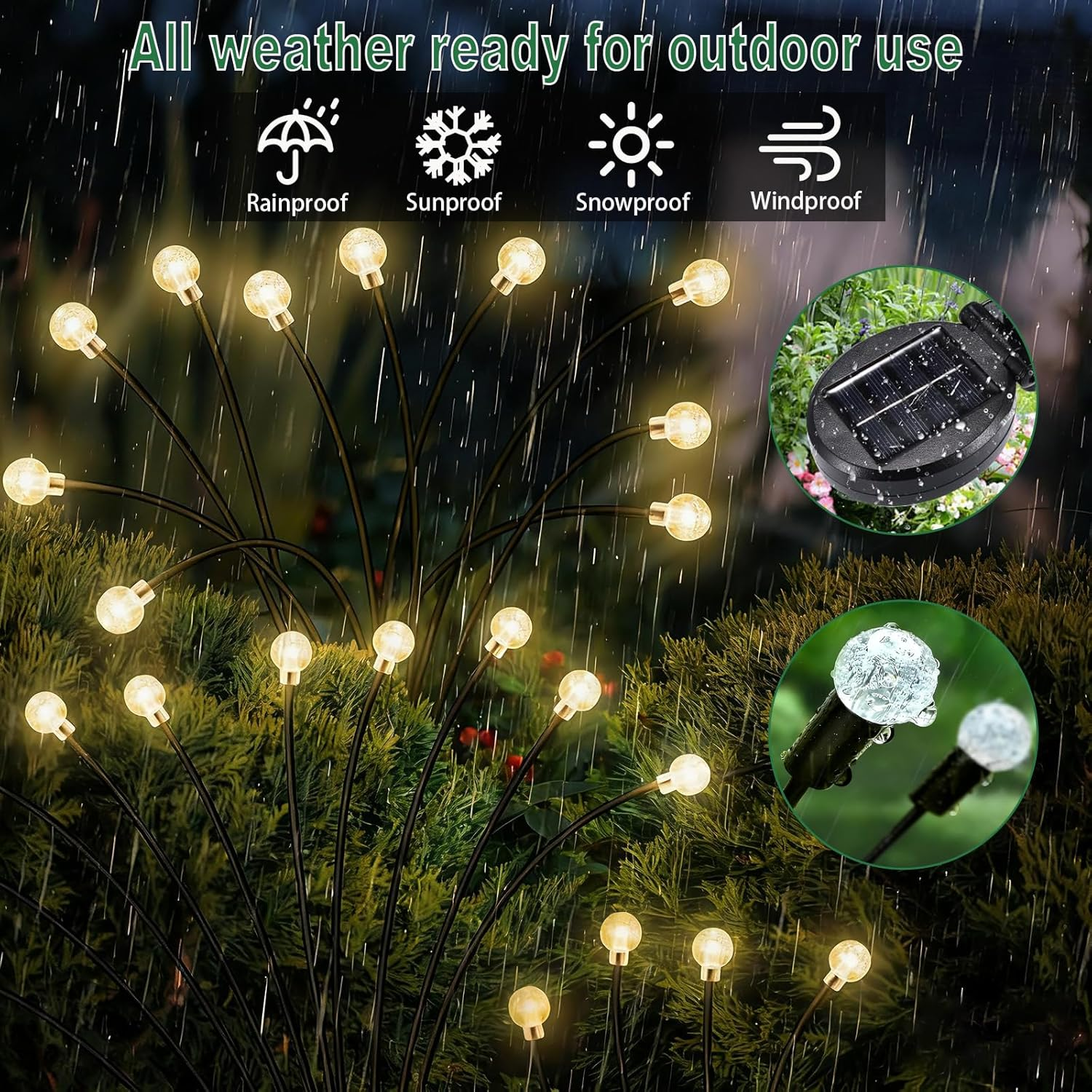 Solar Garden Lights,40 LED Firefly Lights Crystal Ball Sway by Wind, Solar Lights Outdoor Waterproof for Christmas Landscape Decorations Yard Pathway Swaying Lights (4 Packs)