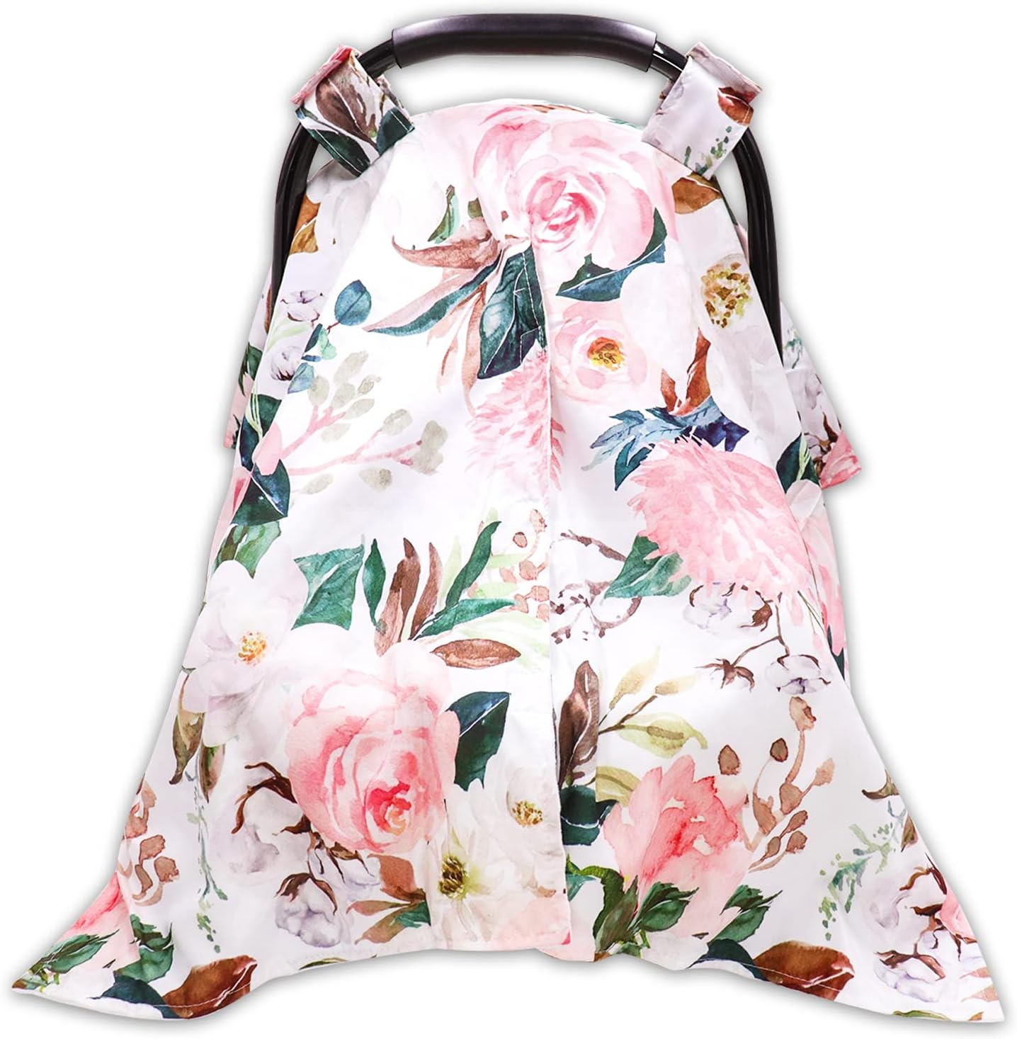 Car Seat Covers for Babies, Peekaboo Opening Infant Car Seat Canopy for Baby Boys Girls, 2 in 1 Mom Nursing Breastfeeding Covers, Minky Warm Carseat Canopy for Newborn, Pink Flower
