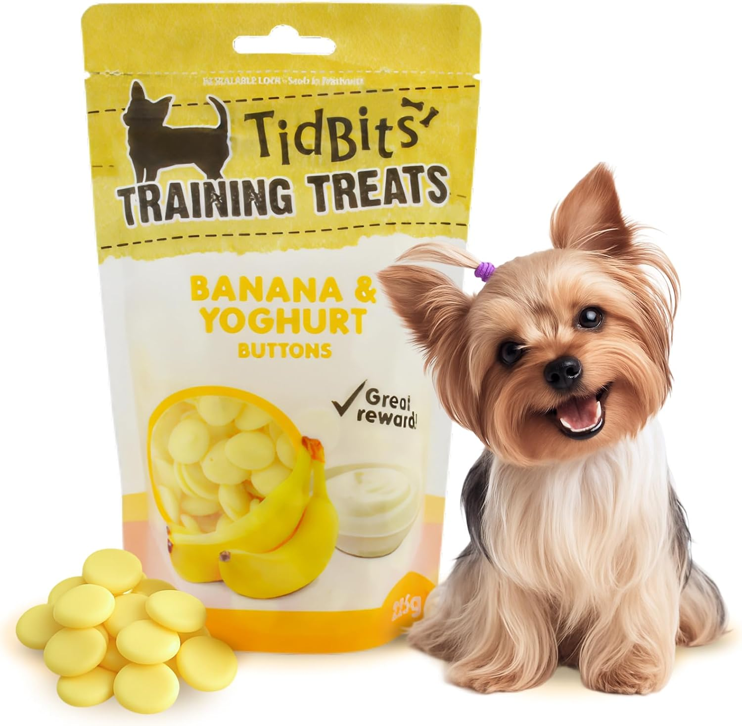 Tidbits Training Treats 225G, Banana & Yoghurt - Healthy Probiotic Boost, Protein & Calcium-Rich - Ideal for Training & Positive Reinforcement image number 3
