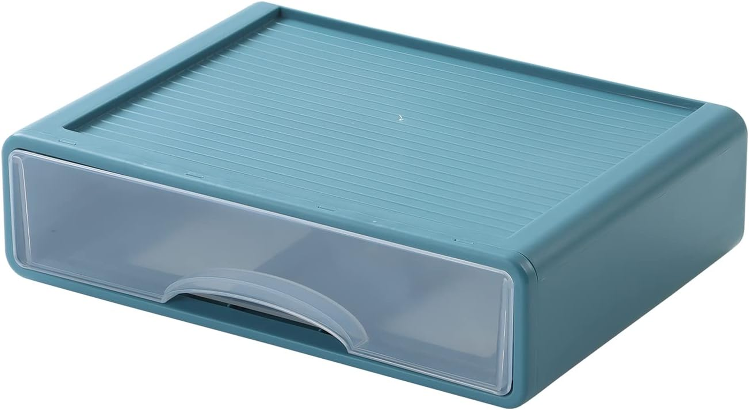 Osteed Blue Desktop Drawer for Paper, Stackable Office Storage Drawer for Desk, Craft Organizer and Storage Bin, Large Storage Container with Plastic Drawer for Office Supplies Desk Accessories
