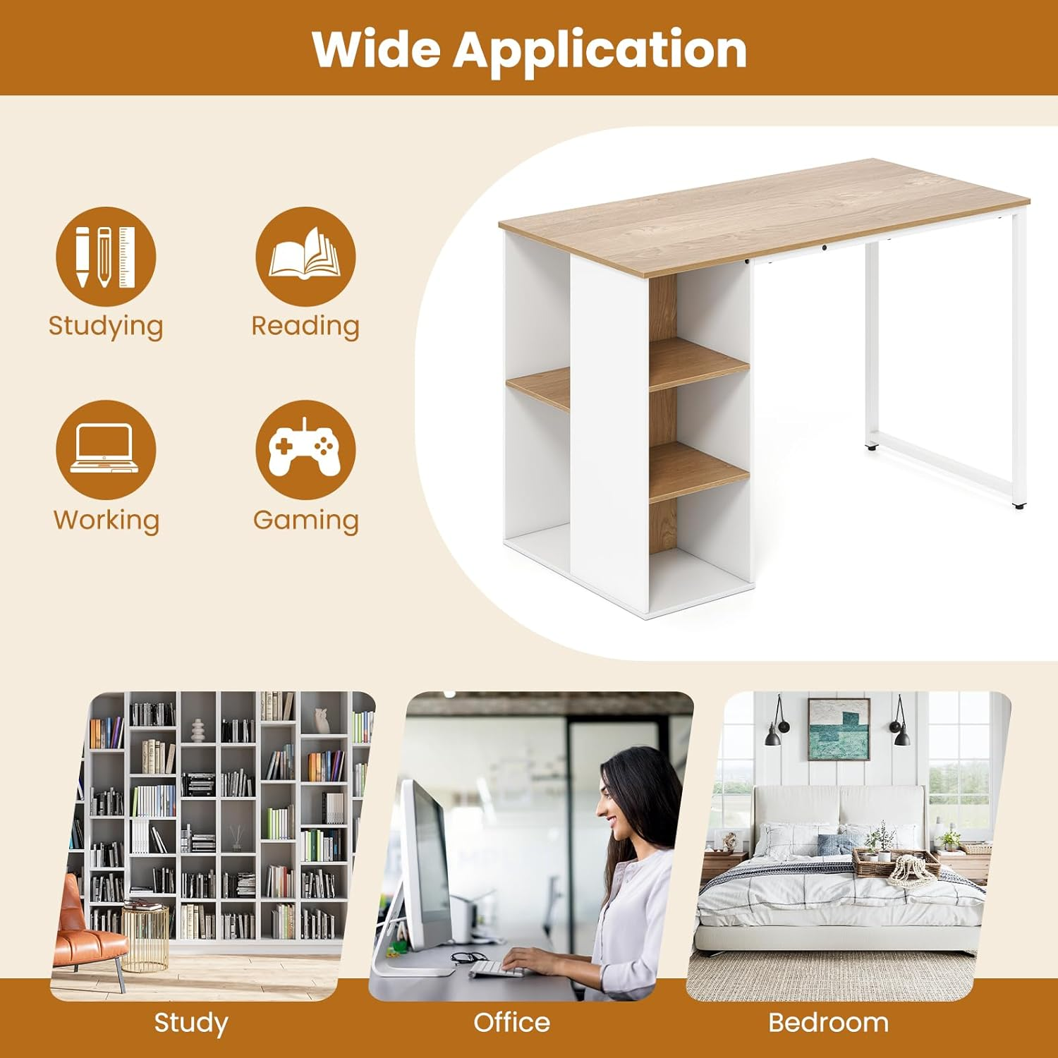 Giantex 115Cm Computer Desk, Modern Home Office Desk with 5 Storage Compartments, Multipurpose Writing Desk PC Workstation, Laptop Desk with Heavy-Duty Metal Frame for Study Room, Bedroom image number 5