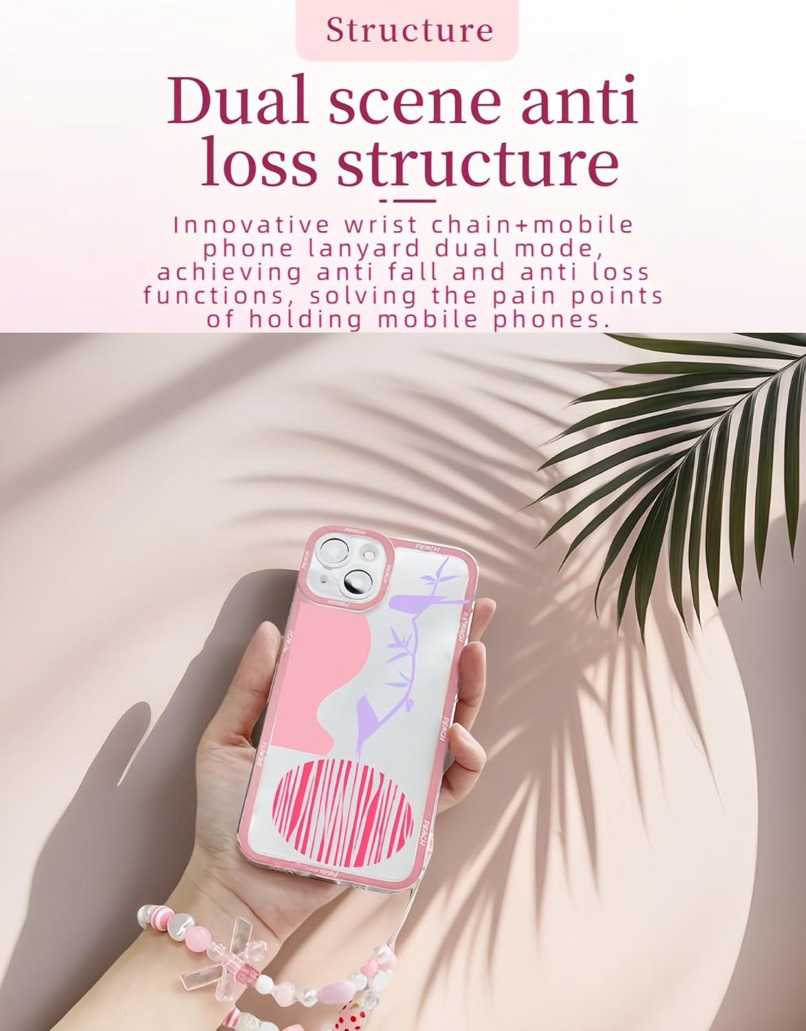 Strawberry Charm Phone Strap & Wristlet - Anti-Loss Sparkle Beaded Lanyard for Phone Camera, Cute Kawaii Gift for Women Girls (Pink Pearl Bow), Short Lightweight Design image number 6