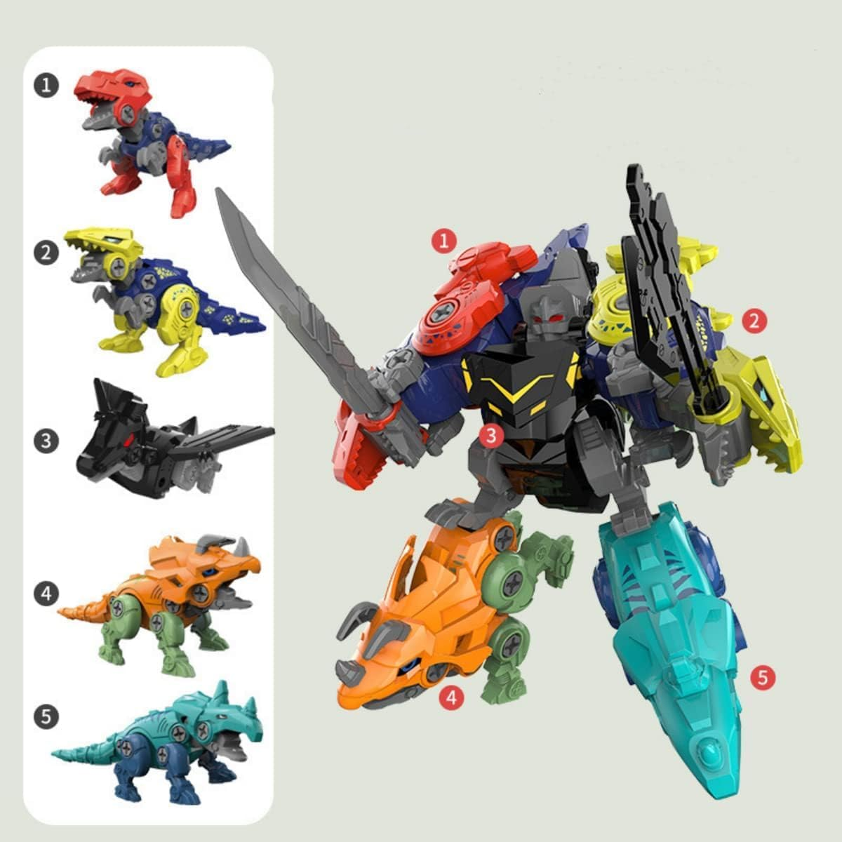 5-In-1 Dinosaur Robot Toys Set for Kids Ages 3-8 | Take Apart Construction Building Kit, DIY STEM Toy for Boys Gift Birthday, Christmas, Easter image number 6