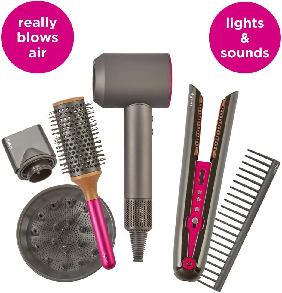 Casdon Dyson Supersonic & Corrale Deluxe Styling Set | Toy Hairdryer & Straighteners for Children Aged 3 Years & up | Stacked with Interactive Elements! image number 3