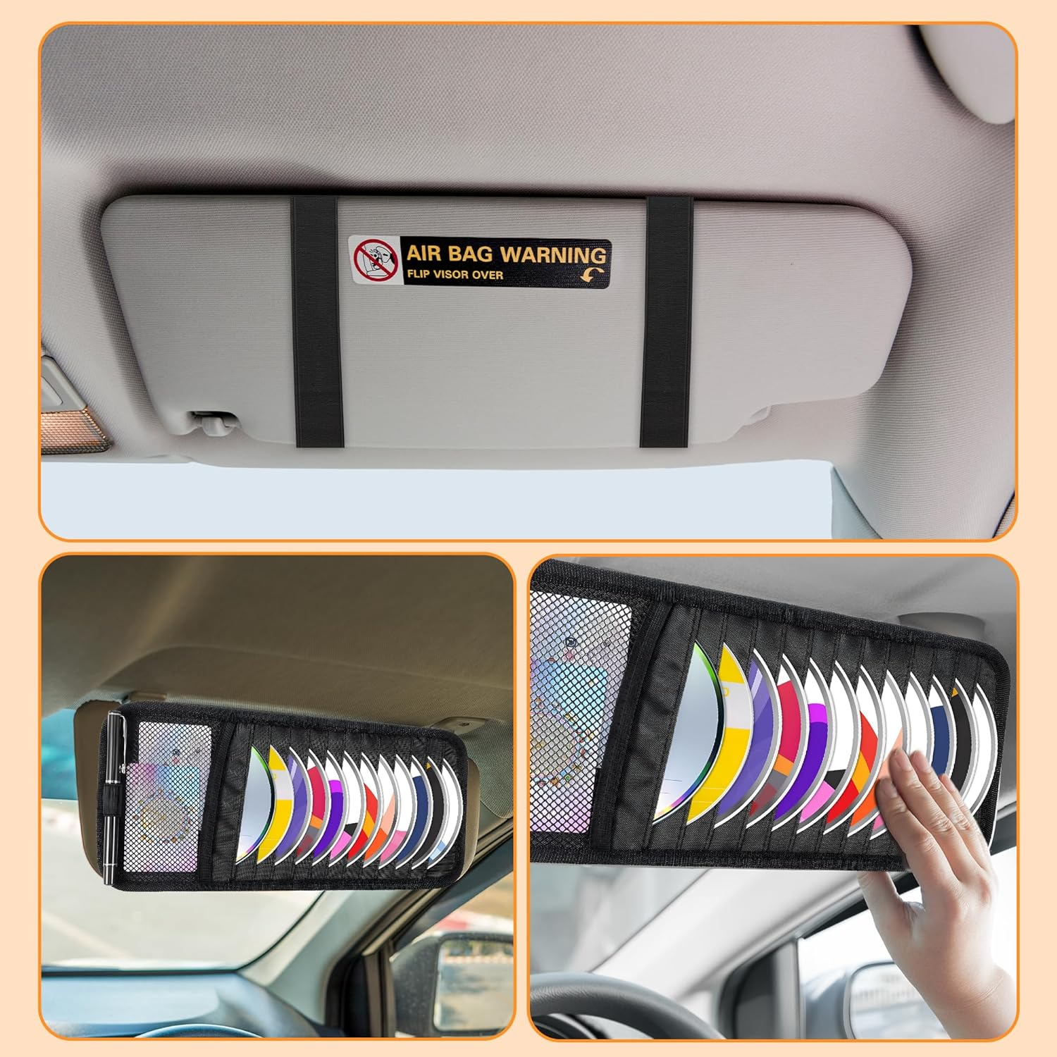 Large Capacity CD Case Holder for Car & Truck - Premium Durable CD Storage Organizer with 10 DVD Sleeves, Mesh Pocket for Drivers, Commuters & Road Trips image number 6