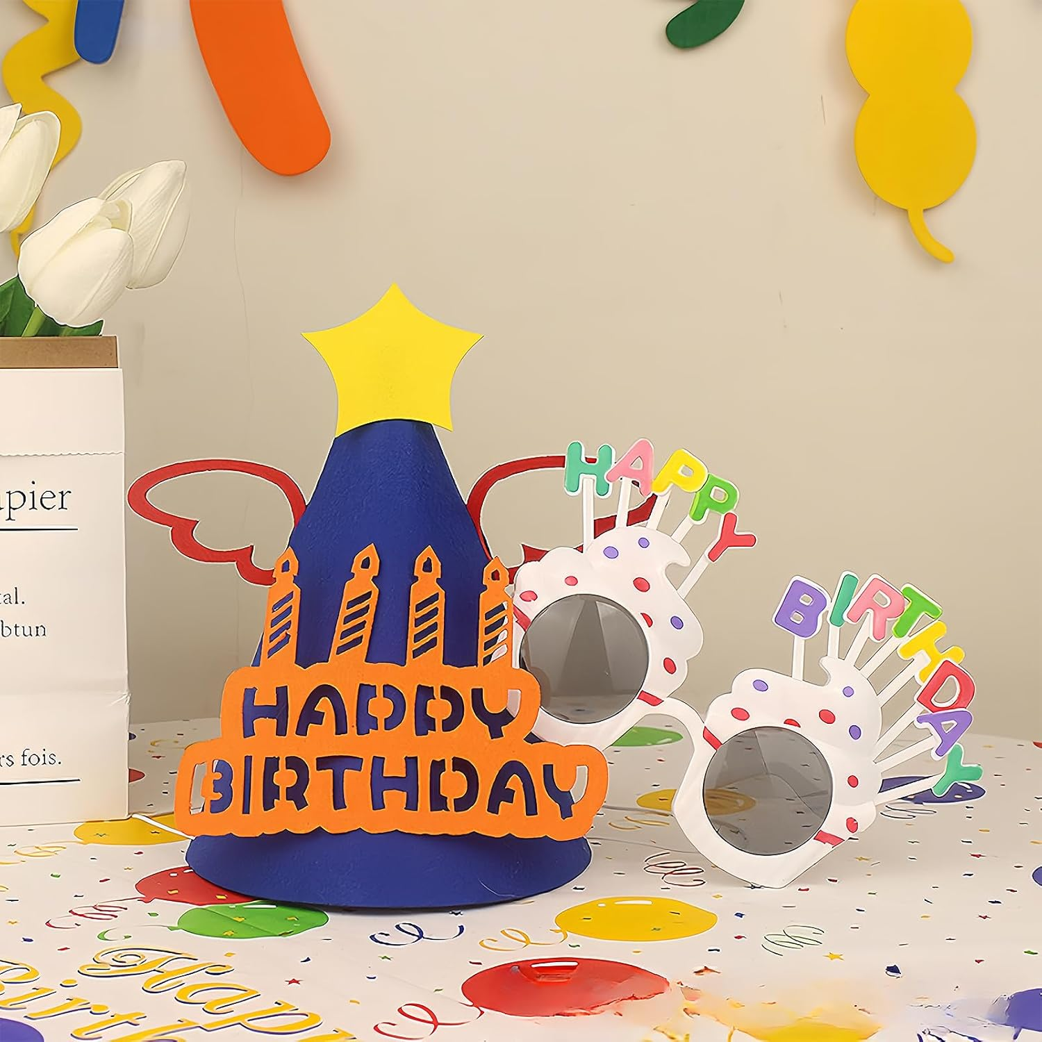 Hannafires Cartoon Felt Birthday Party Hats - Fun Photo Props for Birthday Parties, Party Decorations, Suitable for Adults and Children Gifts. image number 2