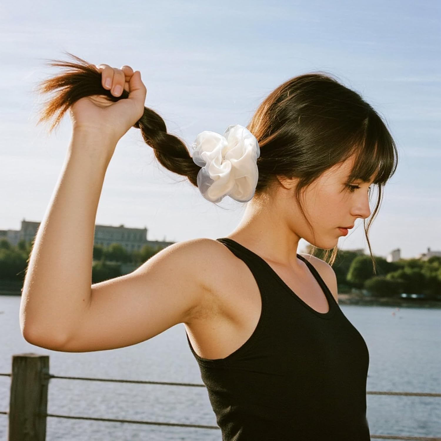 Pack of 4 Large Women'S Hair Bobbles, Hair Ties Made of Organza, Ponytail Holder Hair Band, Chiffon Hair Bands, Ponytail Holder Hair Band, for Women and Girls image number 4